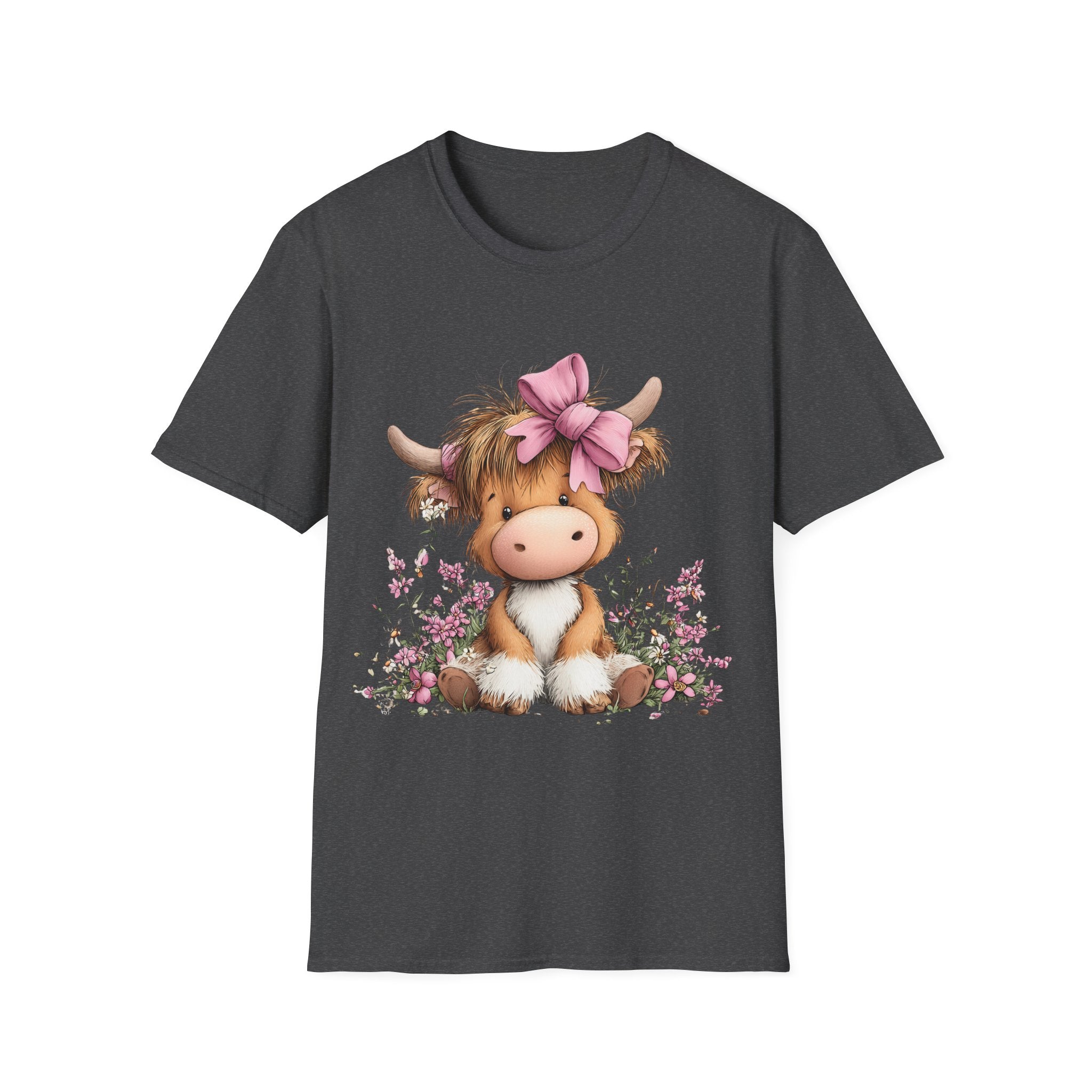 Cute Highland Cow Tee — Pink Bow Calf T-Shirt
