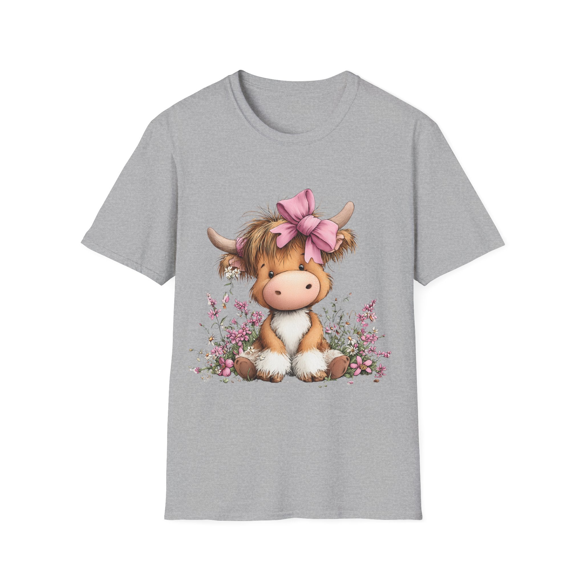 Cute Highland Cow Tee — Pink Bow Calf T-Shirt