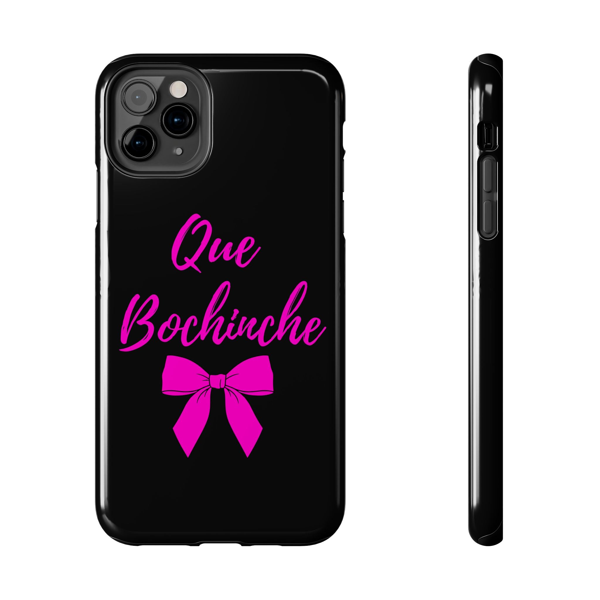 Que Bochinche Phone Case — Pink Script & Bow Tough Protective Cover