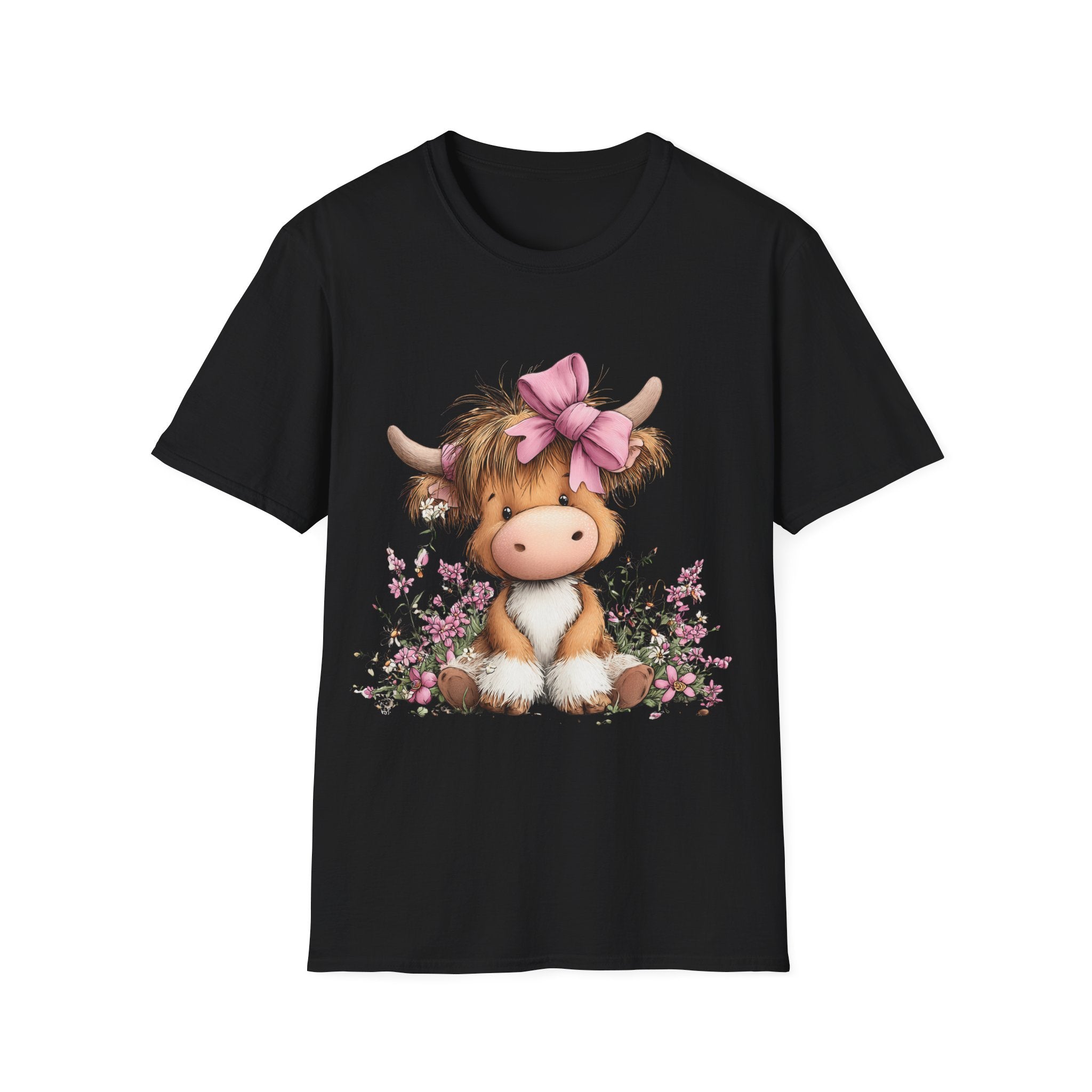 Cute Highland Cow Tee — Pink Bow Calf T-Shirt