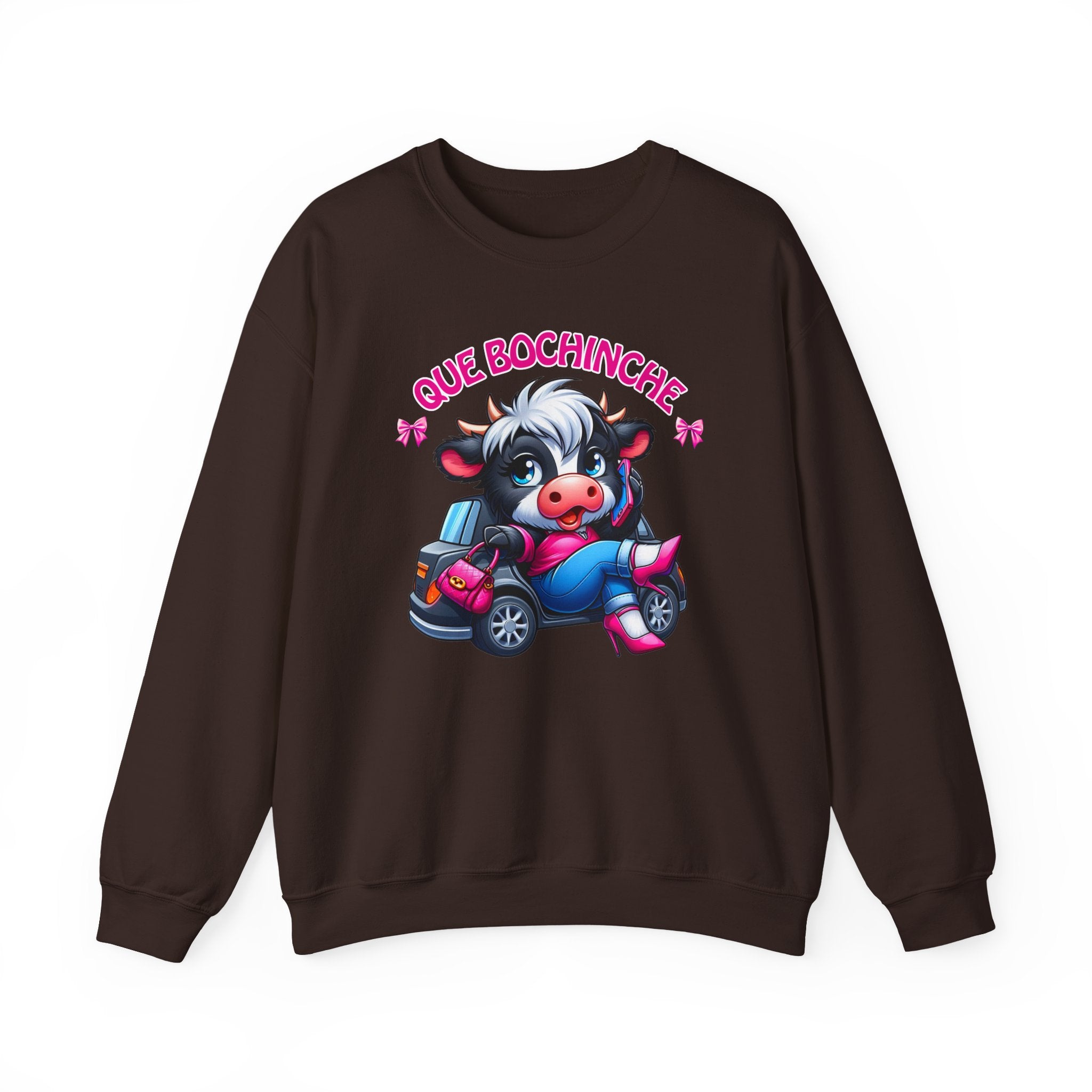 Que Bochincˊe Cow Sweatshirt — Cute Cartoon Cow Driving Graphic Crewneck