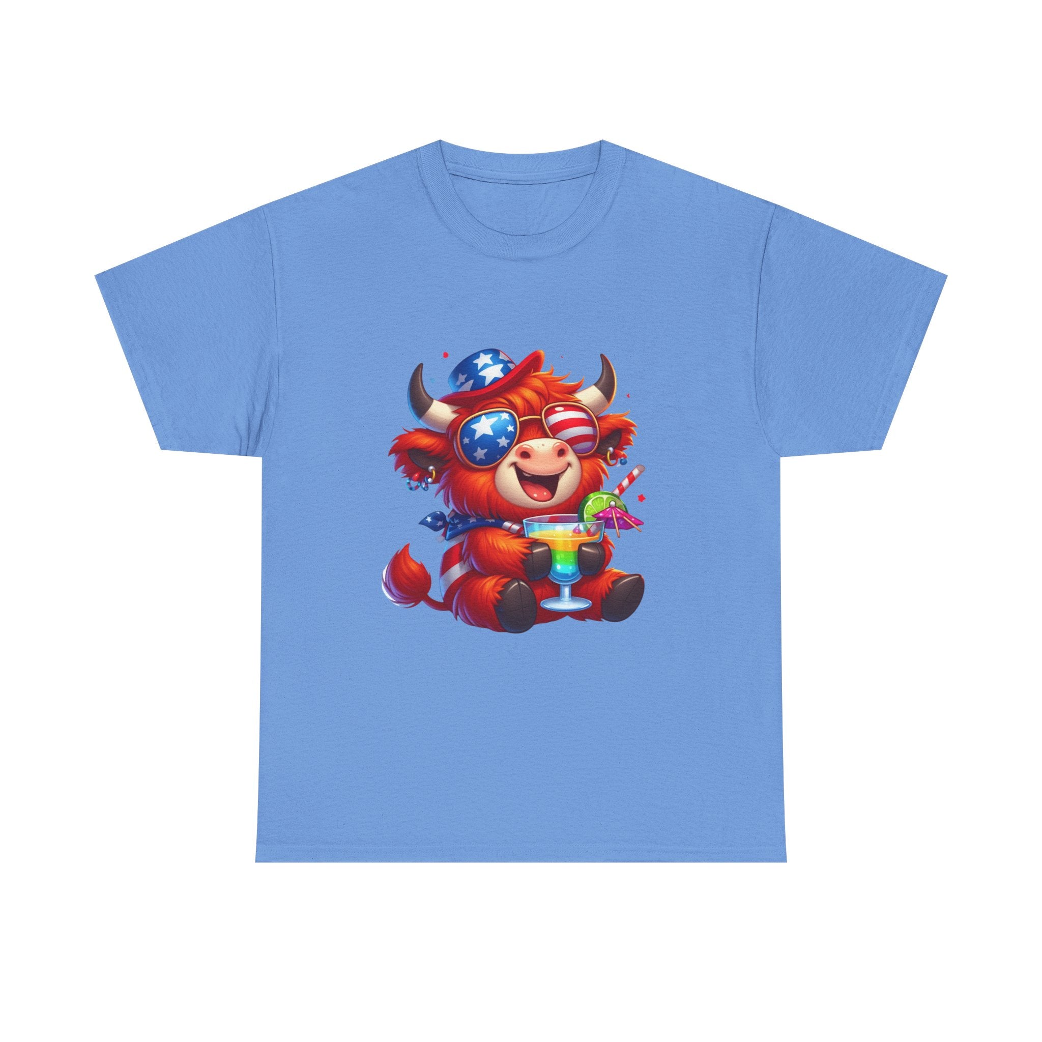Cow Tee — Cute Patriotic Cow Holding Drink Graphic T‑Shirt