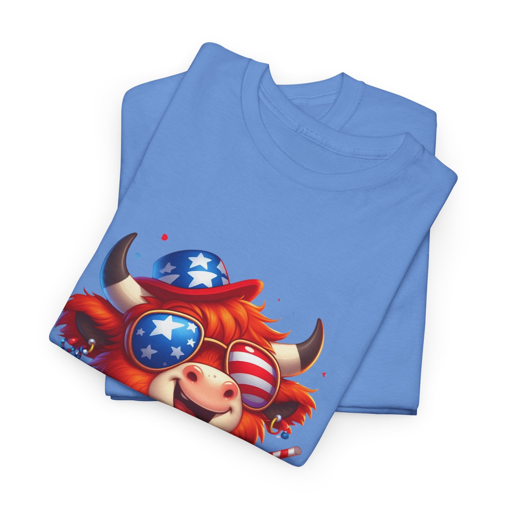 Cow Tee — Cute Patriotic Cow Holding Drink Graphic T‑Shirt