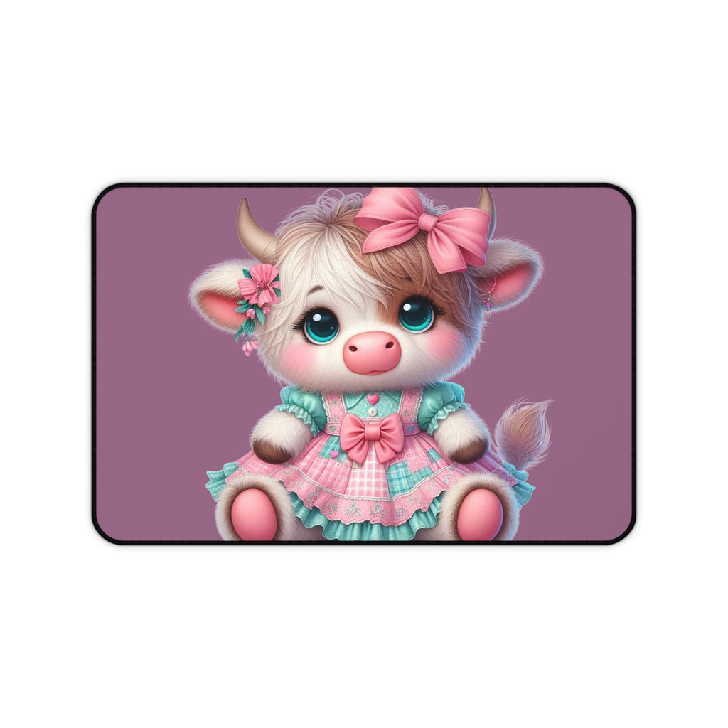 Cute Pastel Cow Desk Mat — Plush Kawaii Calf Mousepad for Kids & Gamers
