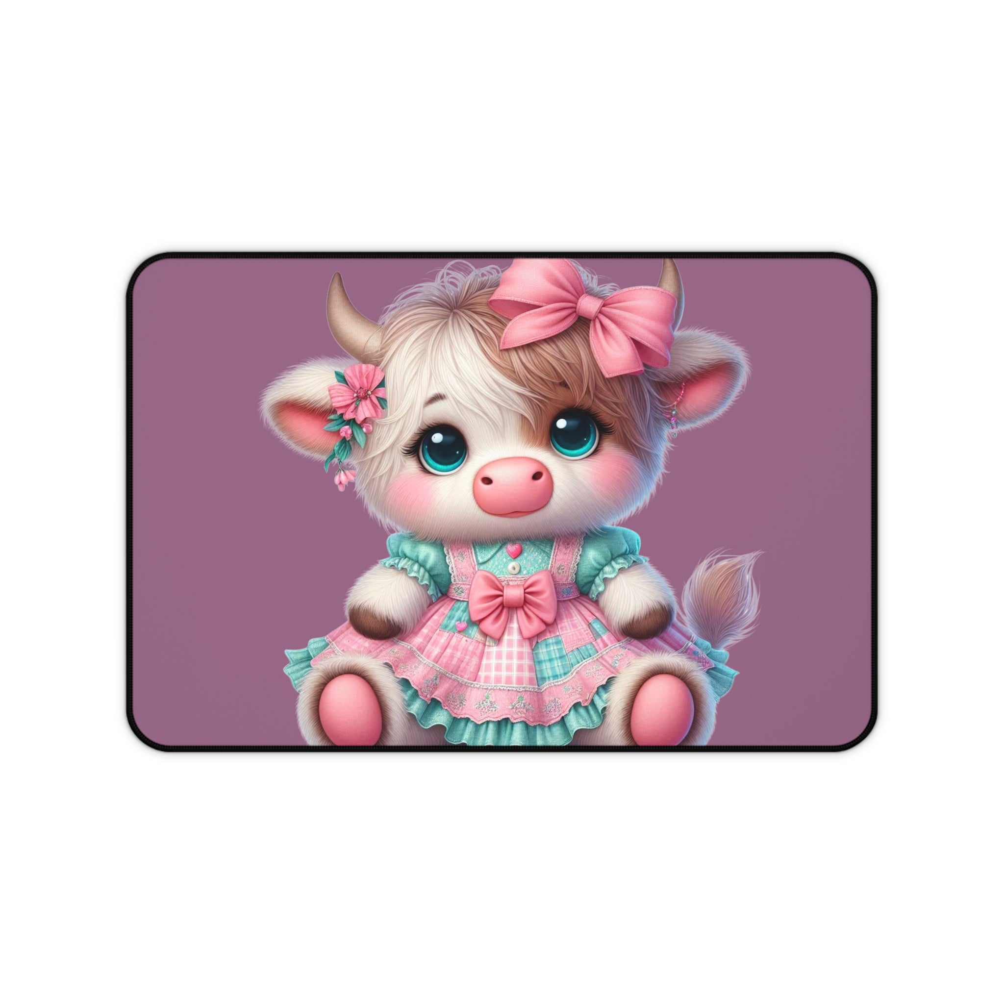 Cute Pastel Cow Desk Mat — Plush Kawaii Calf Mousepad for Kids & Gamers