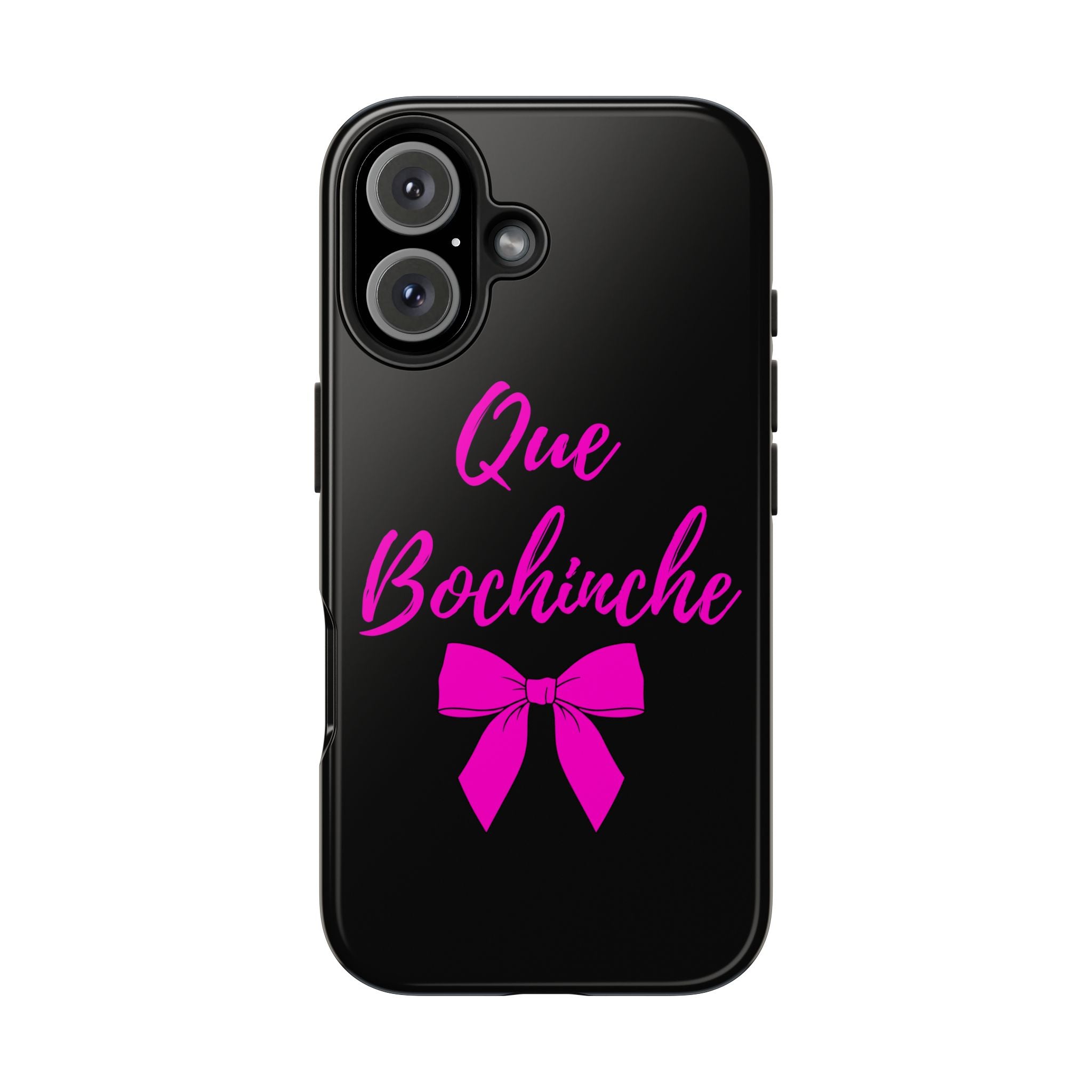 Que Bochinche Phone Case — Pink Script & Bow Tough Protective Cover