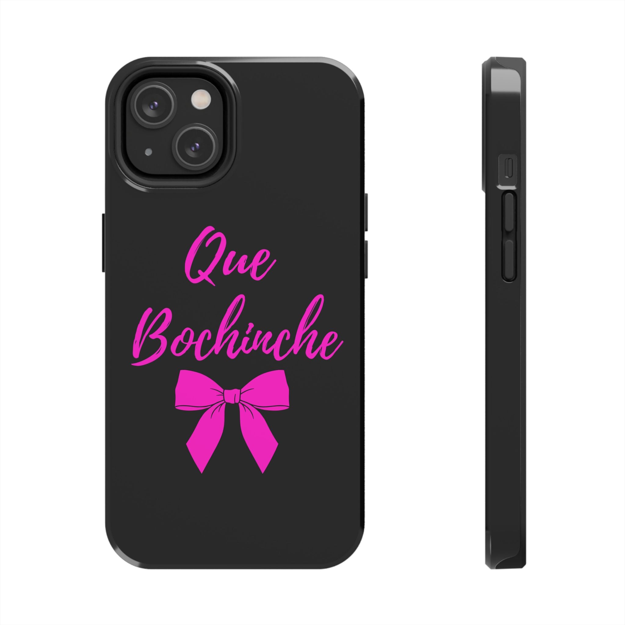 Que Bochinche Phone Case — Pink Script & Bow Tough Protective Cover