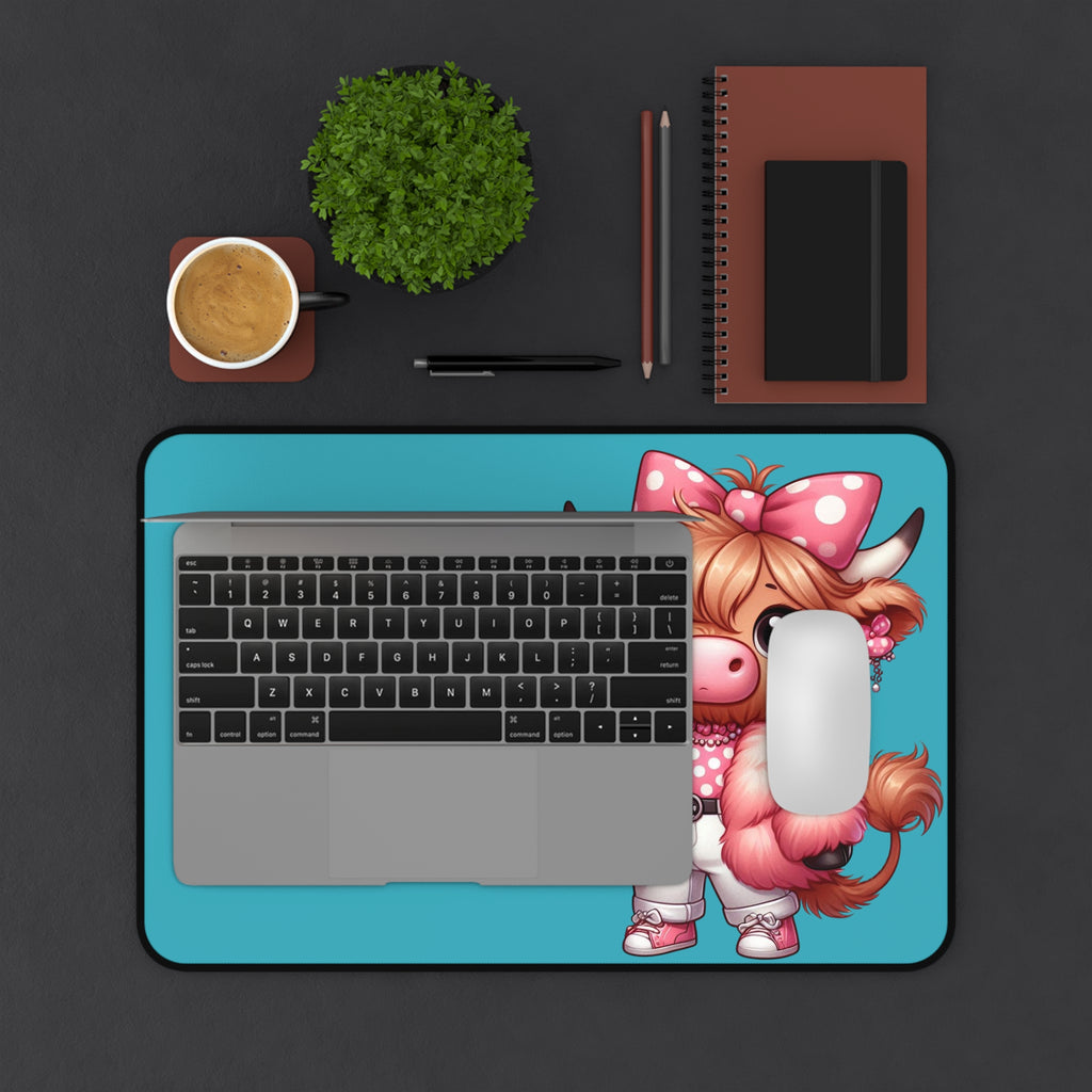 Glam Cow Desk Mat — "Too Glam to Give a Damn" Cute Pink Desk Pad