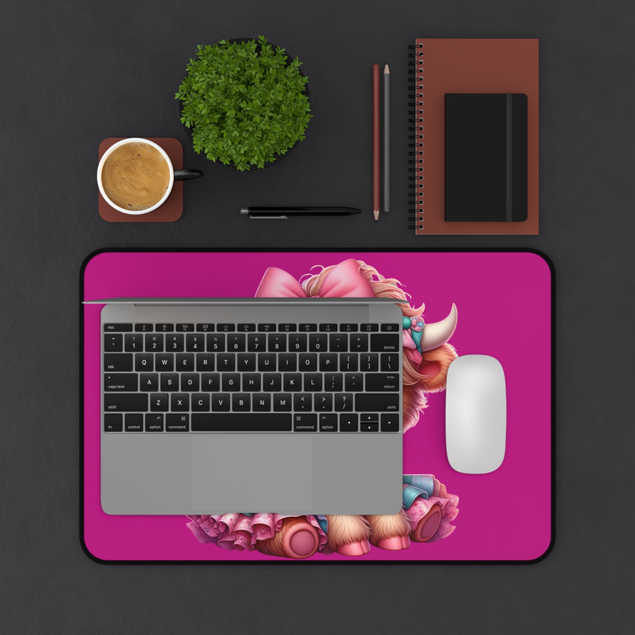 Cute Pink Calf Desk Mat — Adorable Dressed-Up Baby Cow Mousepad for Kids & Animal Lovers