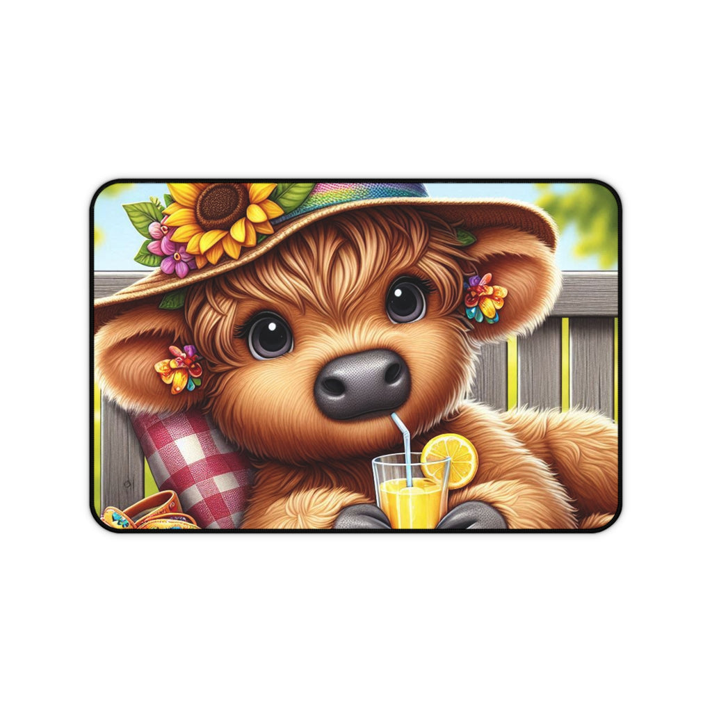 Cute Cow Desk Mat — Sunny Sunflower Cow with Lemonade Mousepad