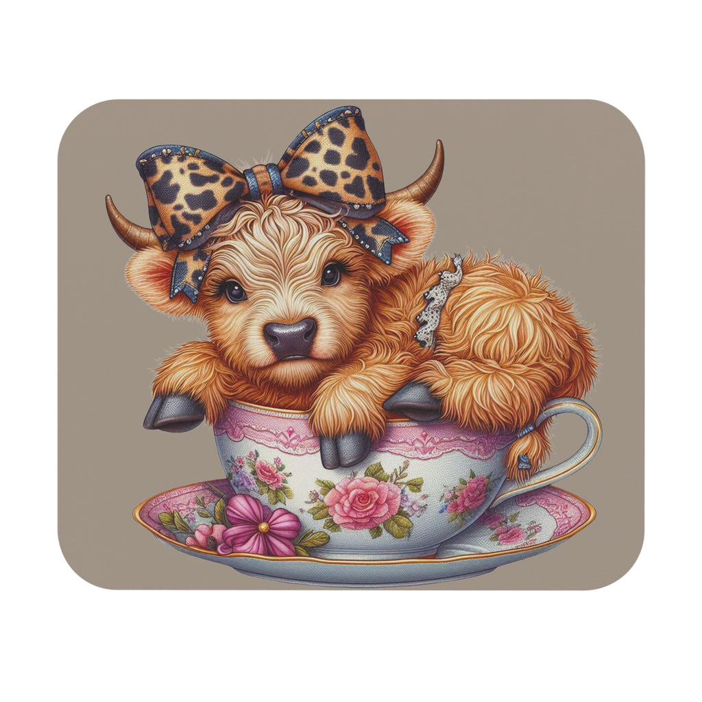 Highland Calf Teacup Mouse Pad — Cute Cow Desk Mat