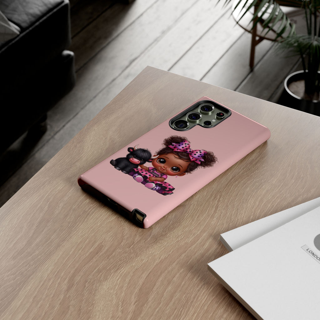 Cute Baby Girl with Plush Cow Phone Case