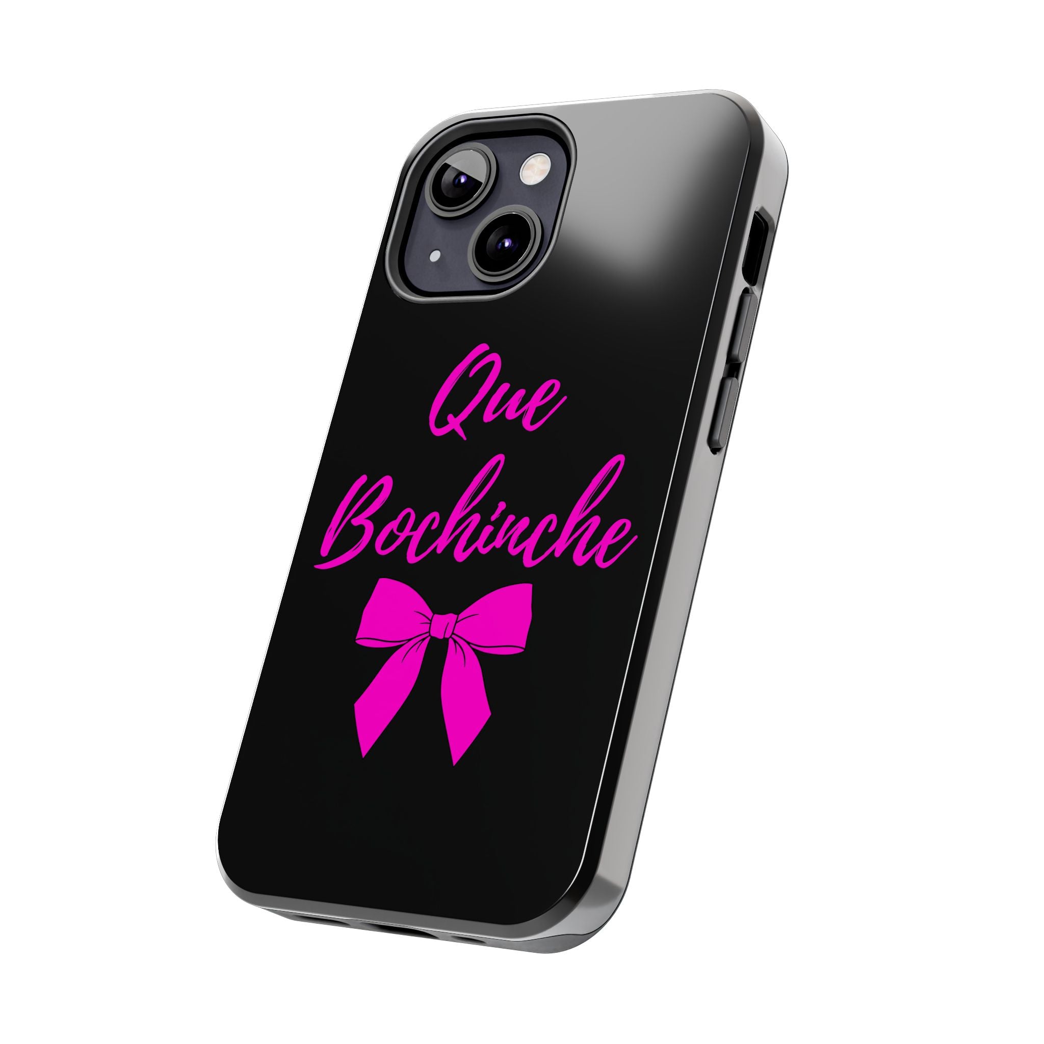 Que Bochinche Phone Case — Pink Script & Bow Tough Protective Cover