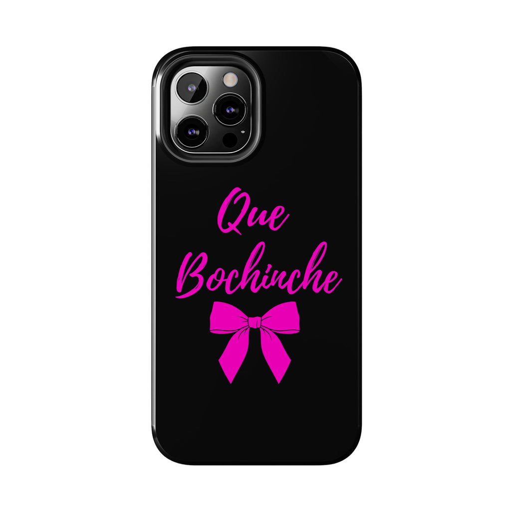 Que Bochinche Phone Case — Pink Script & Bow Tough Protective Cover