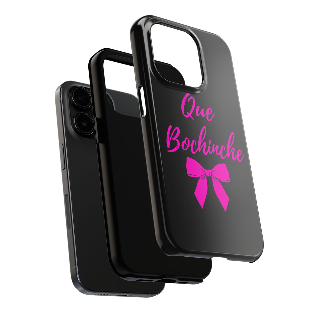 Que Bochinche Phone Case — Pink Script & Bow Tough Protective Cover