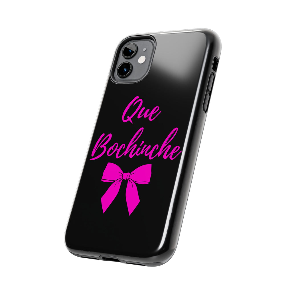 Que Bochinche Phone Case — Pink Script & Bow Tough Protective Cover