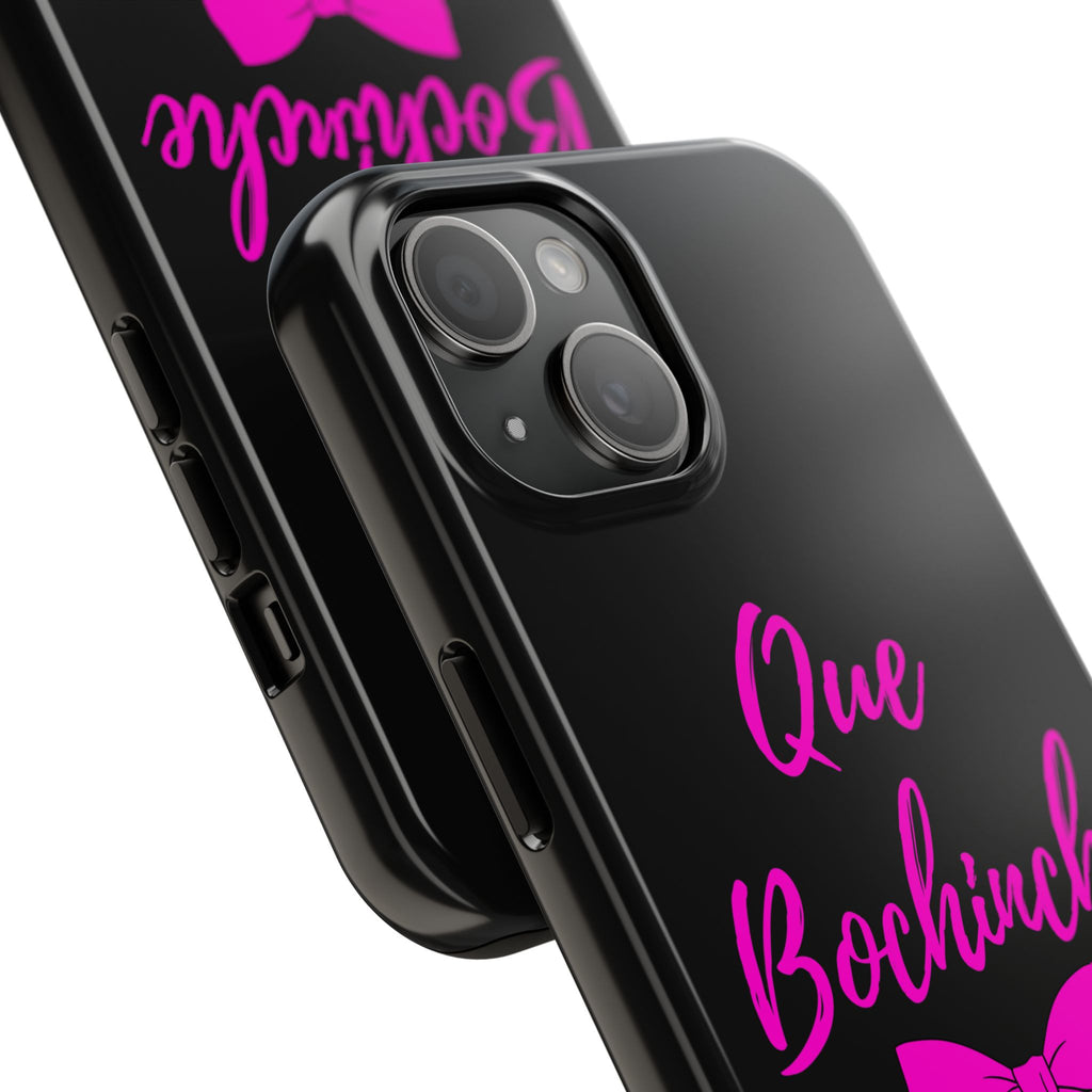 Que Bochinche Phone Case — Pink Script & Bow Tough Protective Cover