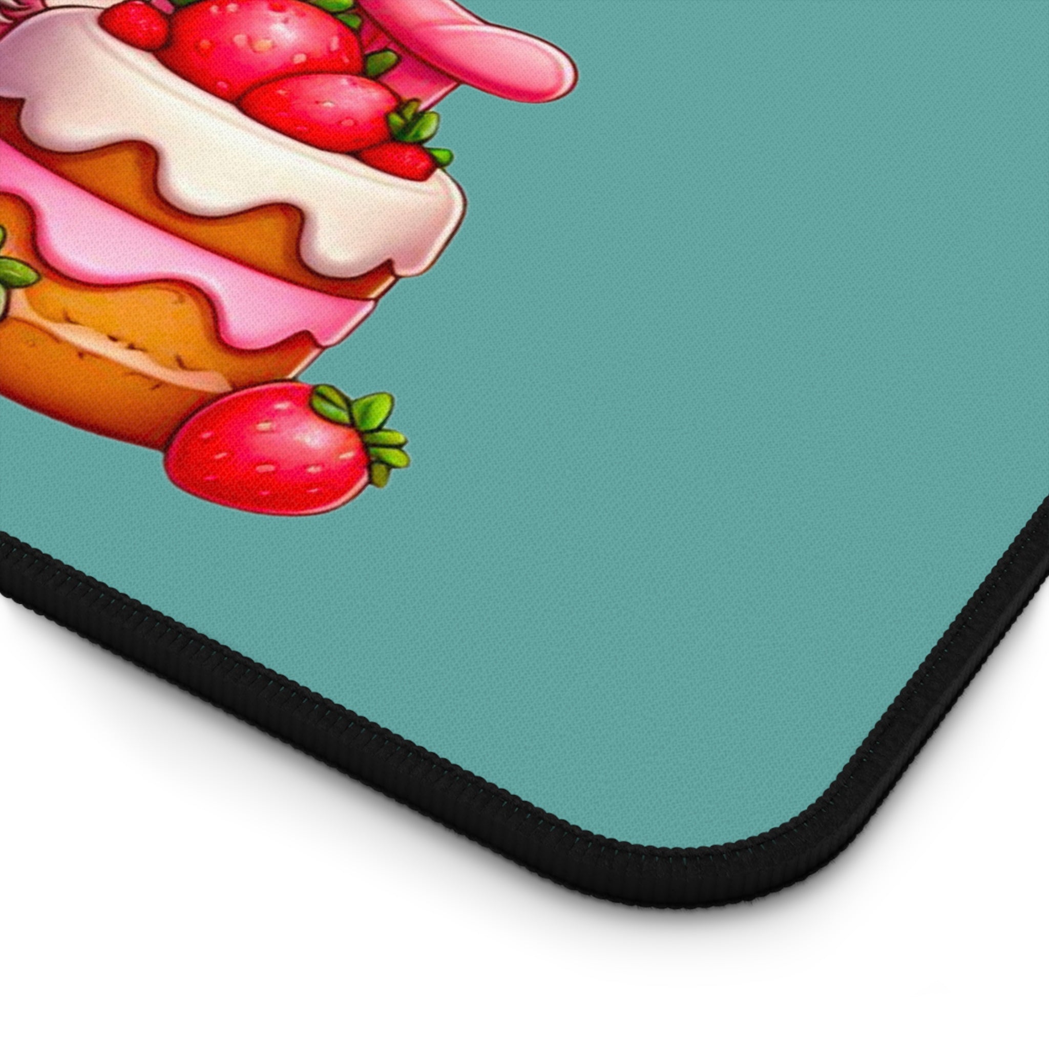 Cute Cow Desk Mat — Pastel Rainbow Cow with Strawberries & Cake