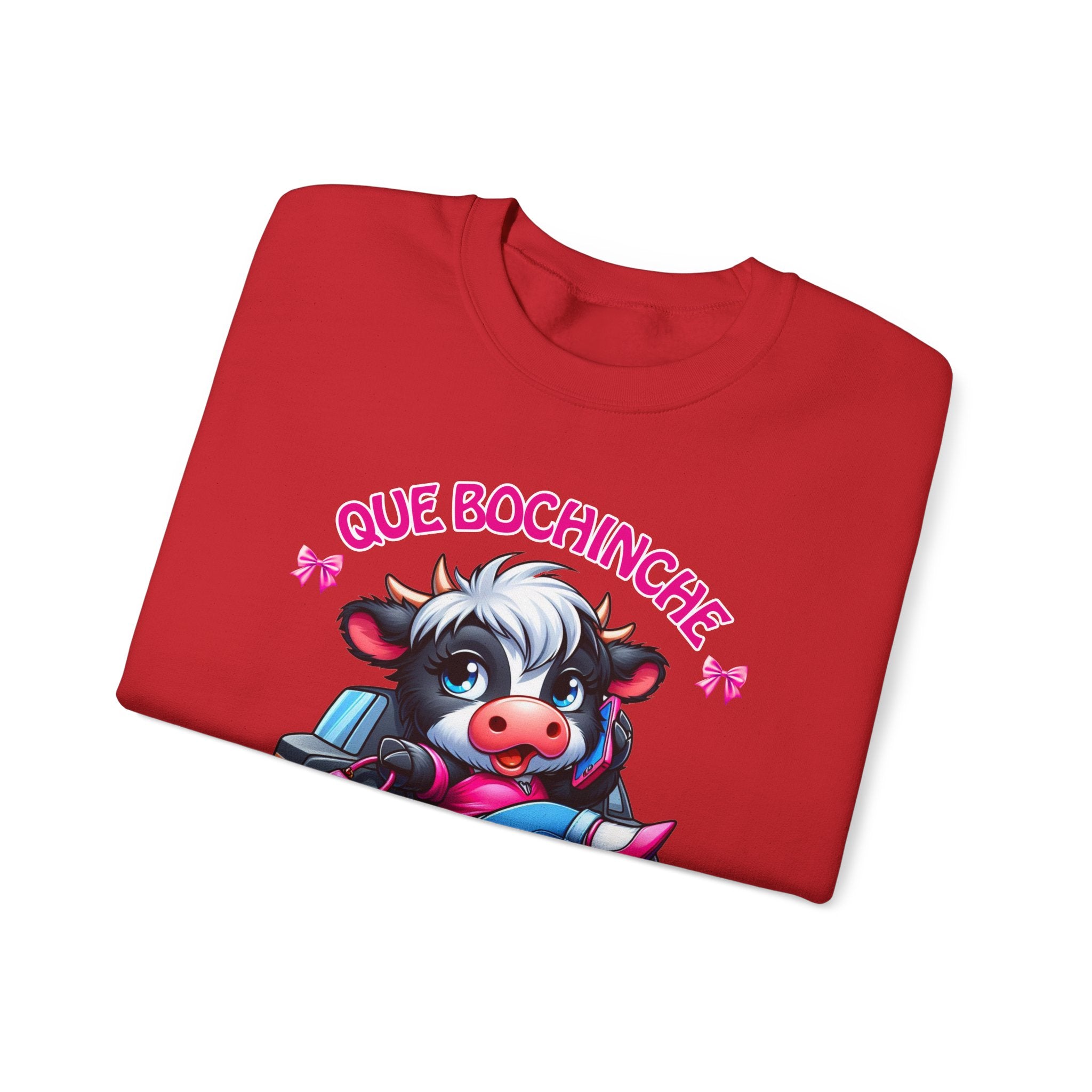 Que Bochincˊe Cow Sweatshirt — Cute Cartoon Cow Driving Graphic Crewneck