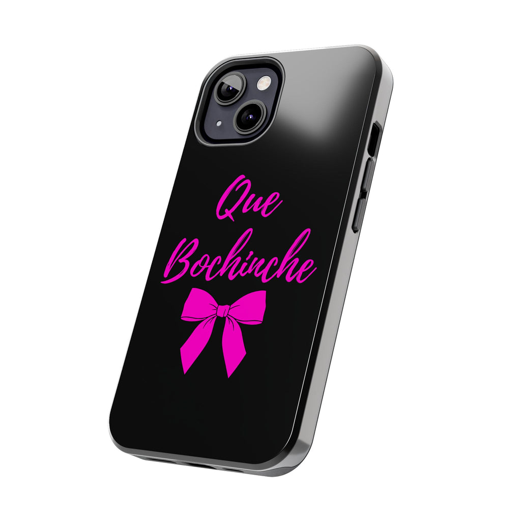 Que Bochinche Phone Case — Pink Script & Bow Tough Protective Cover