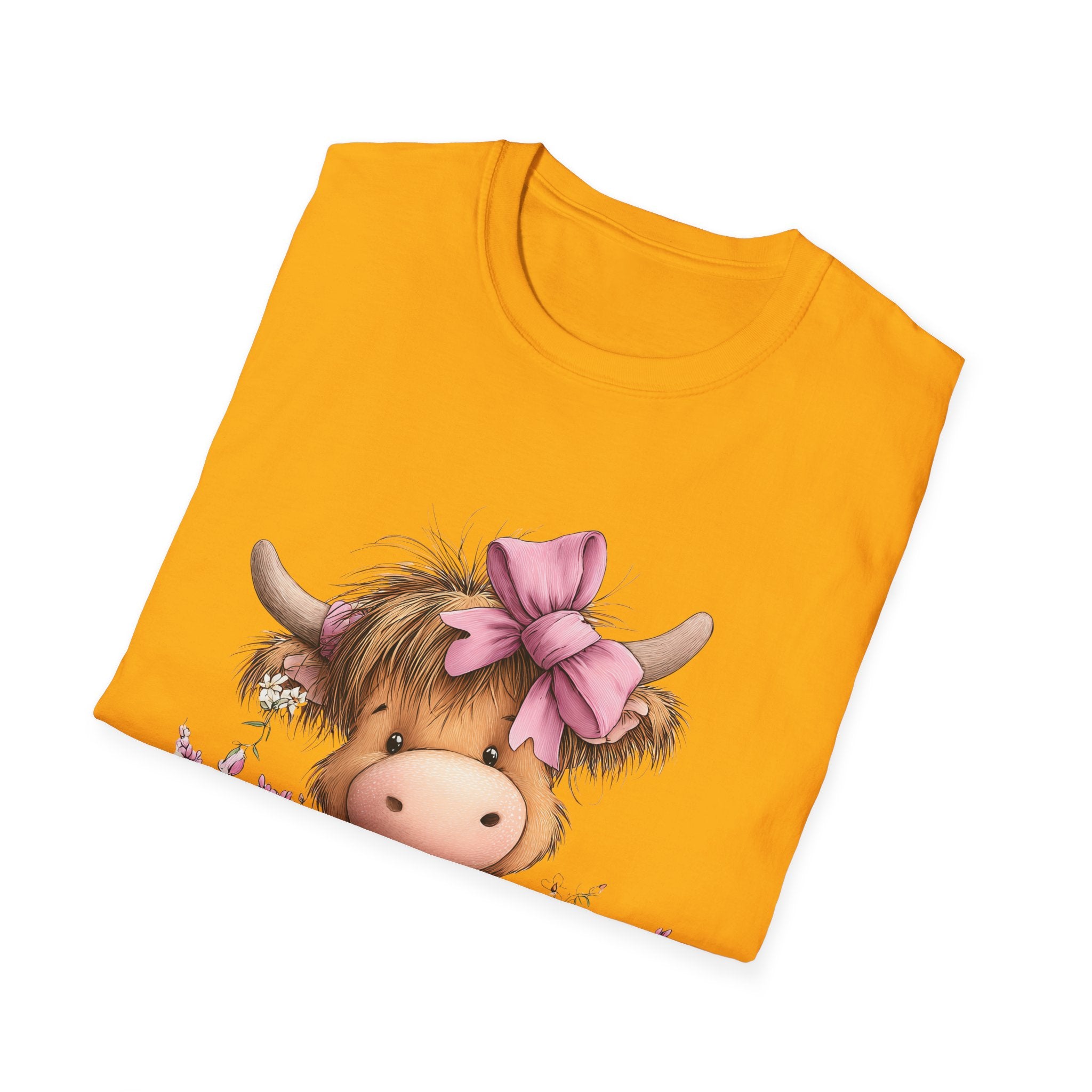 Cute Highland Cow Tee — Pink Bow Calf T-Shirt