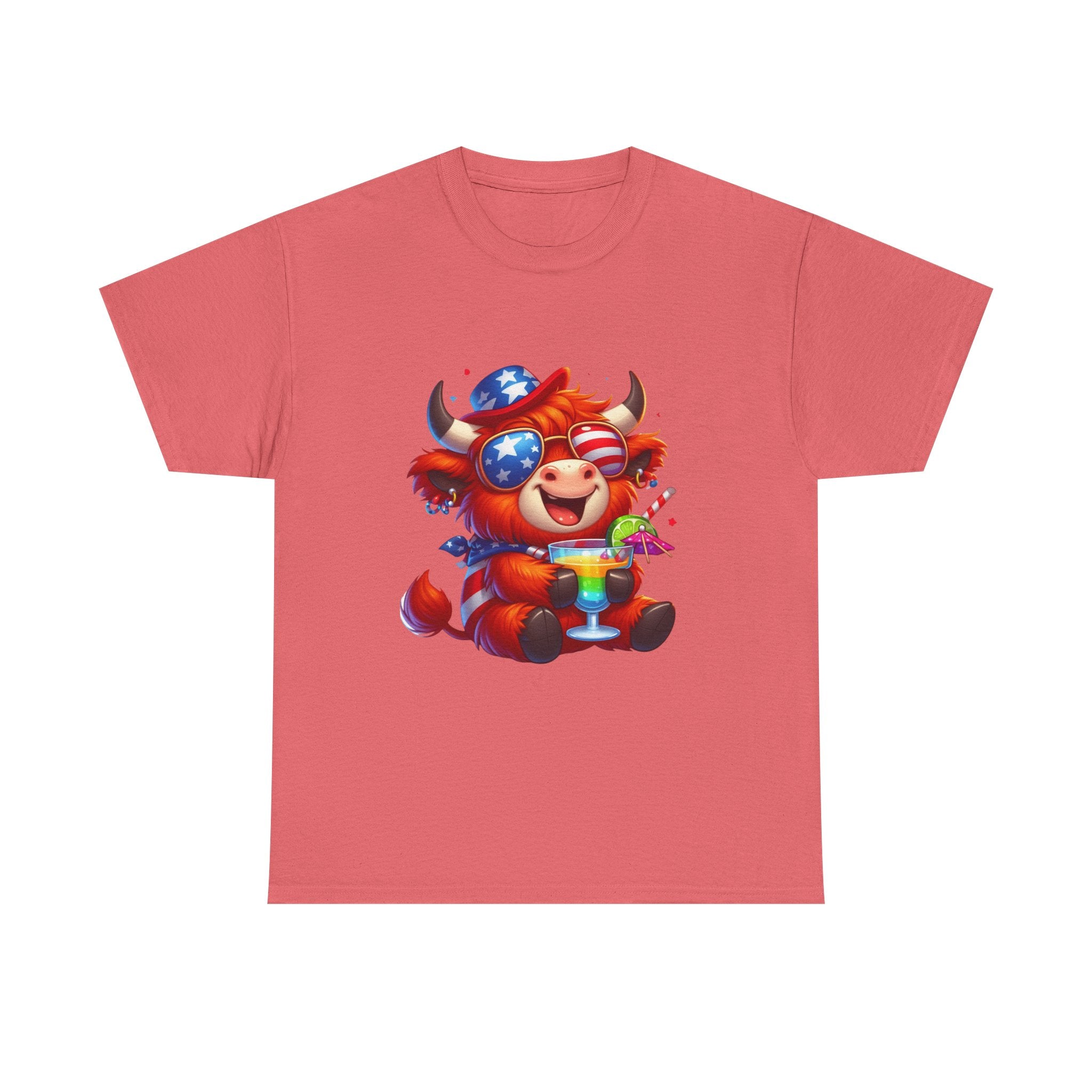 Cow Tee — Cute Patriotic Cow Holding Drink Graphic T‑Shirt