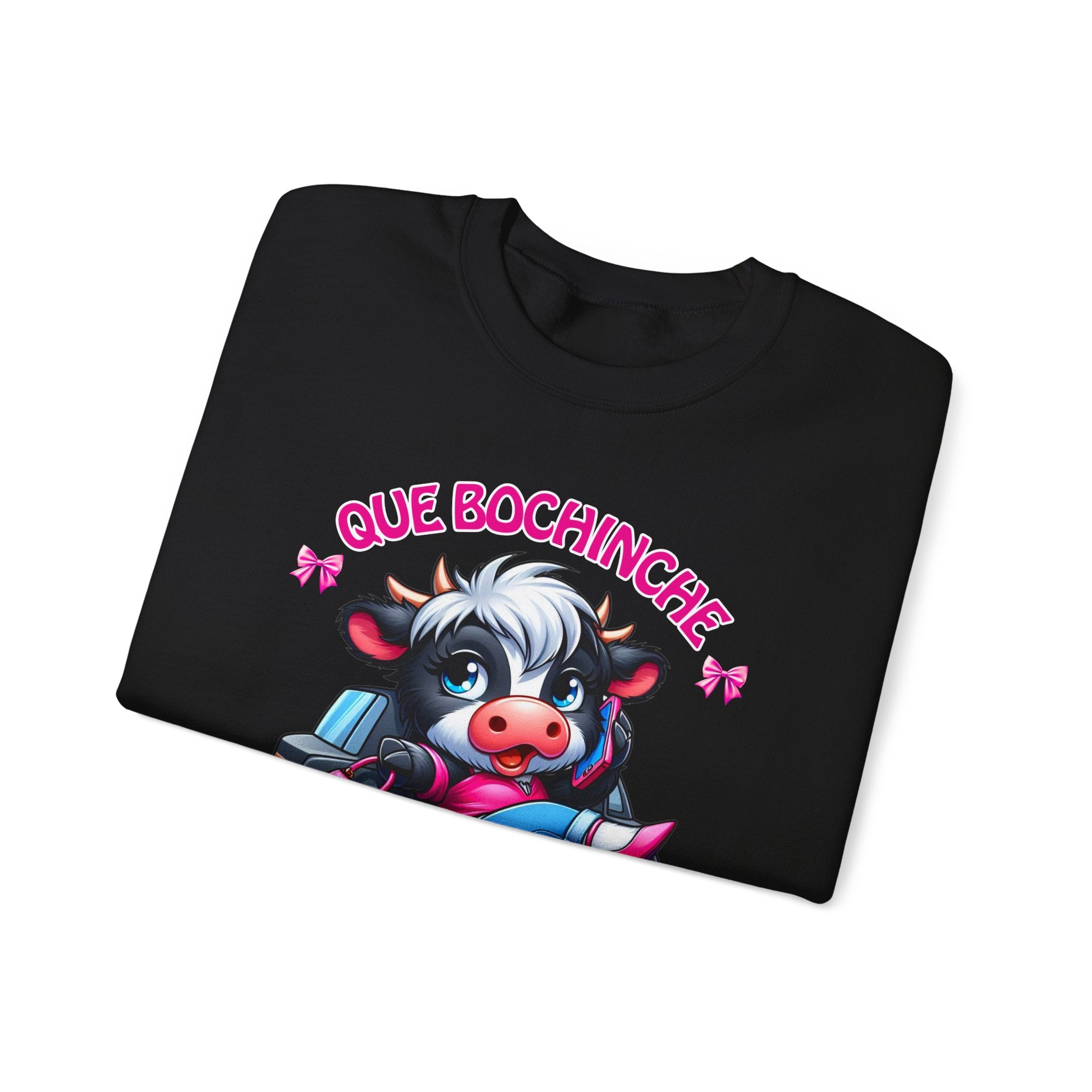 Que Bochincˊe Cow Sweatshirt — Cute Cartoon Cow Driving Graphic Crewneck