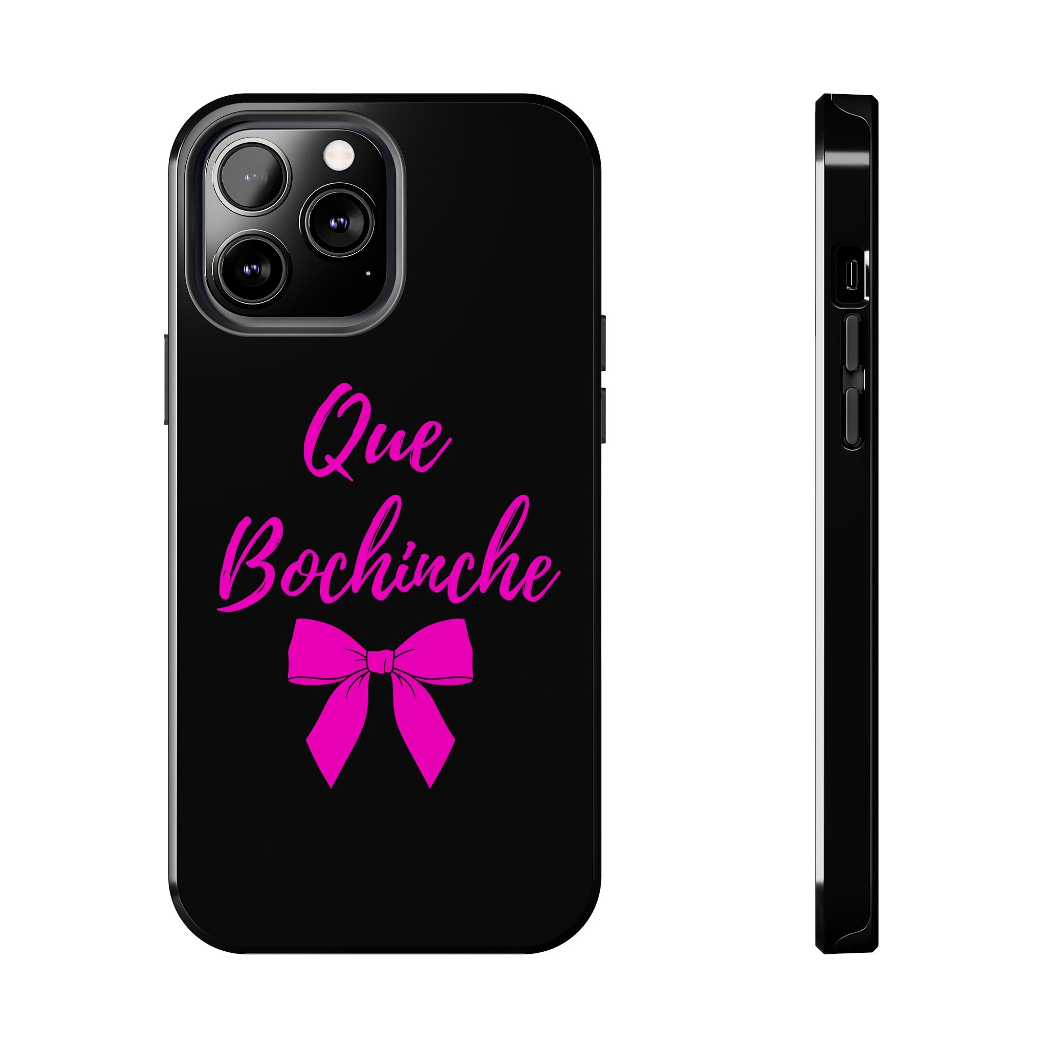 Que Bochinche Phone Case — Pink Script & Bow Tough Protective Cover