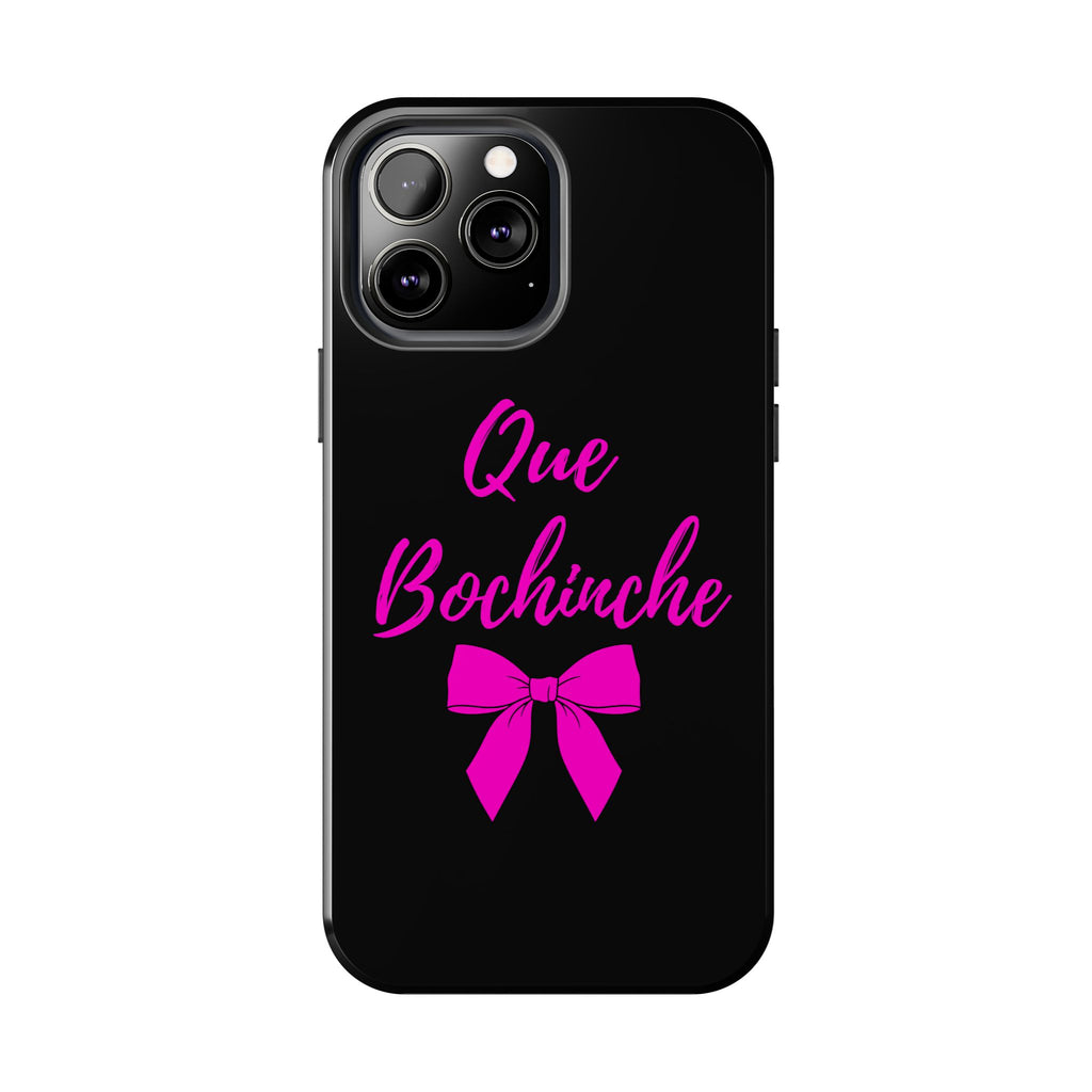 Que Bochinche Phone Case — Pink Script & Bow Tough Protective Cover