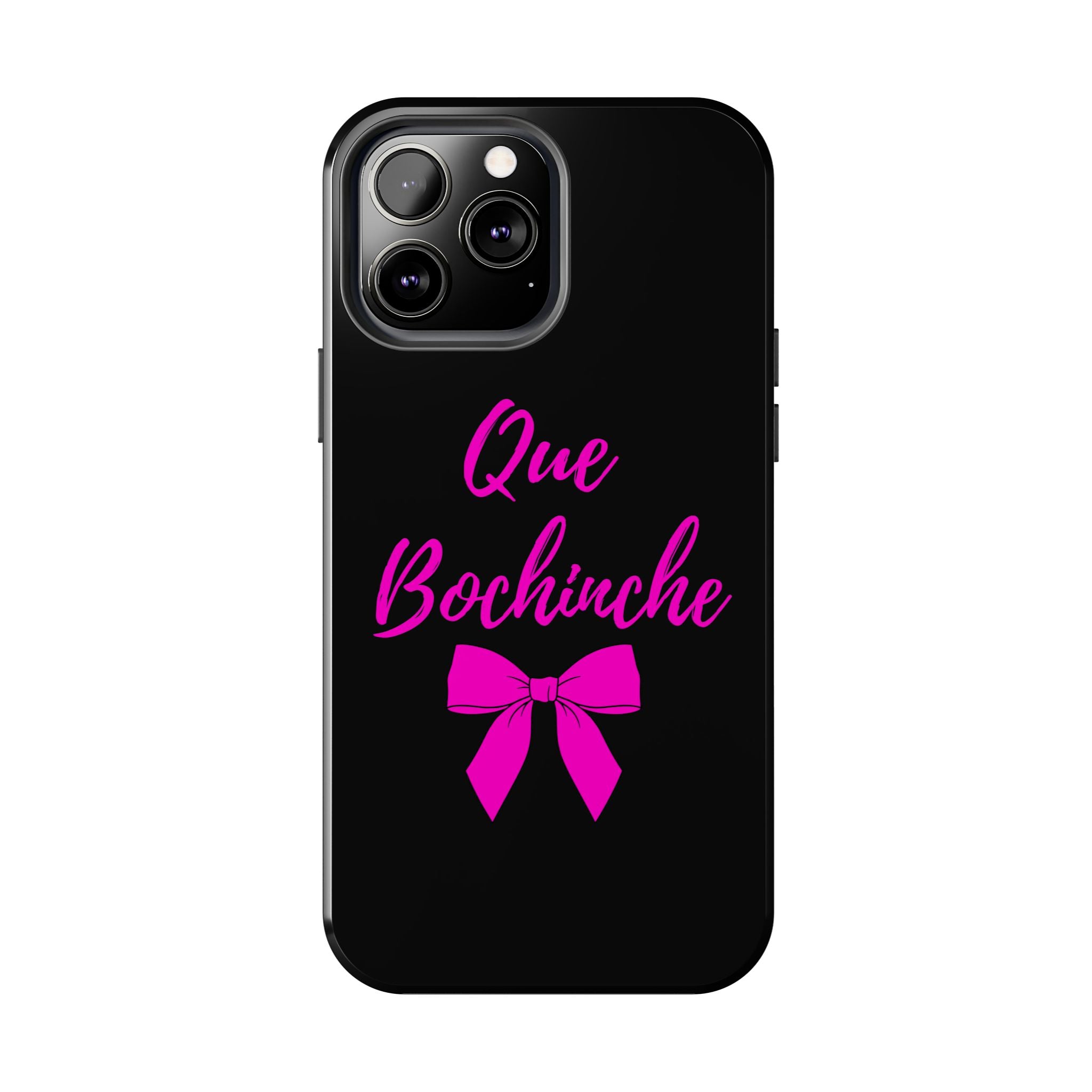Que Bochinche Phone Case — Pink Script & Bow Tough Protective Cover