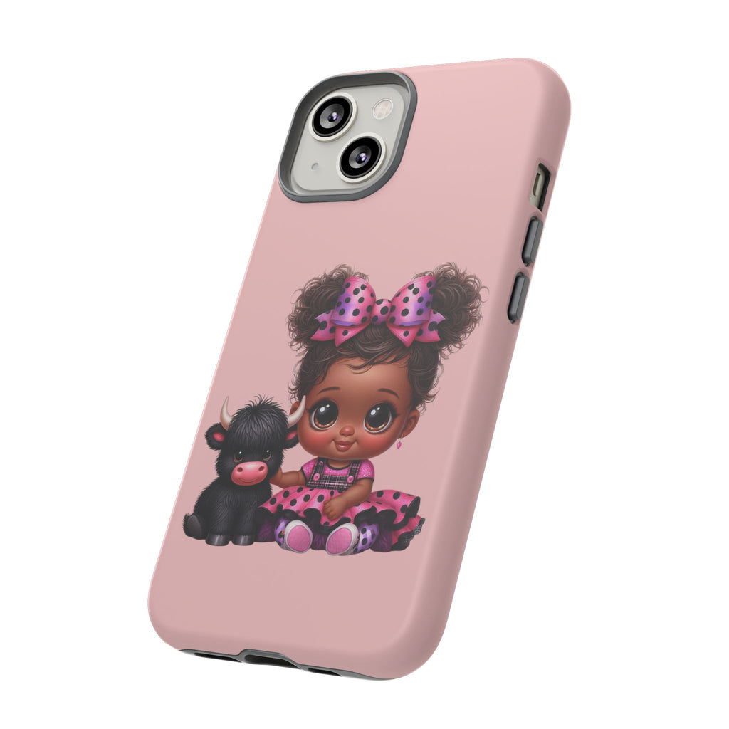 Cute Baby Girl with Plush Cow Phone Case