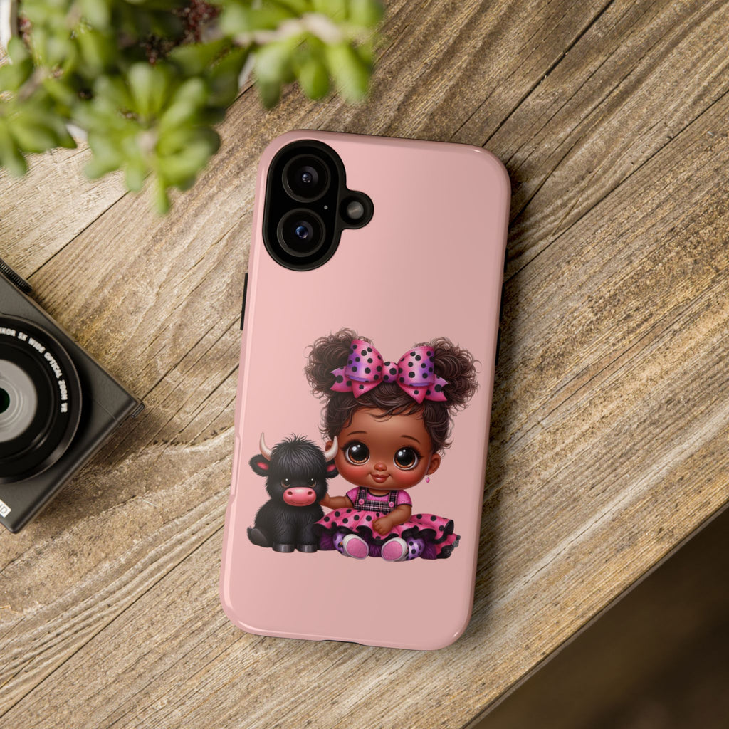 Cute Baby Girl with Plush Cow Phone Case