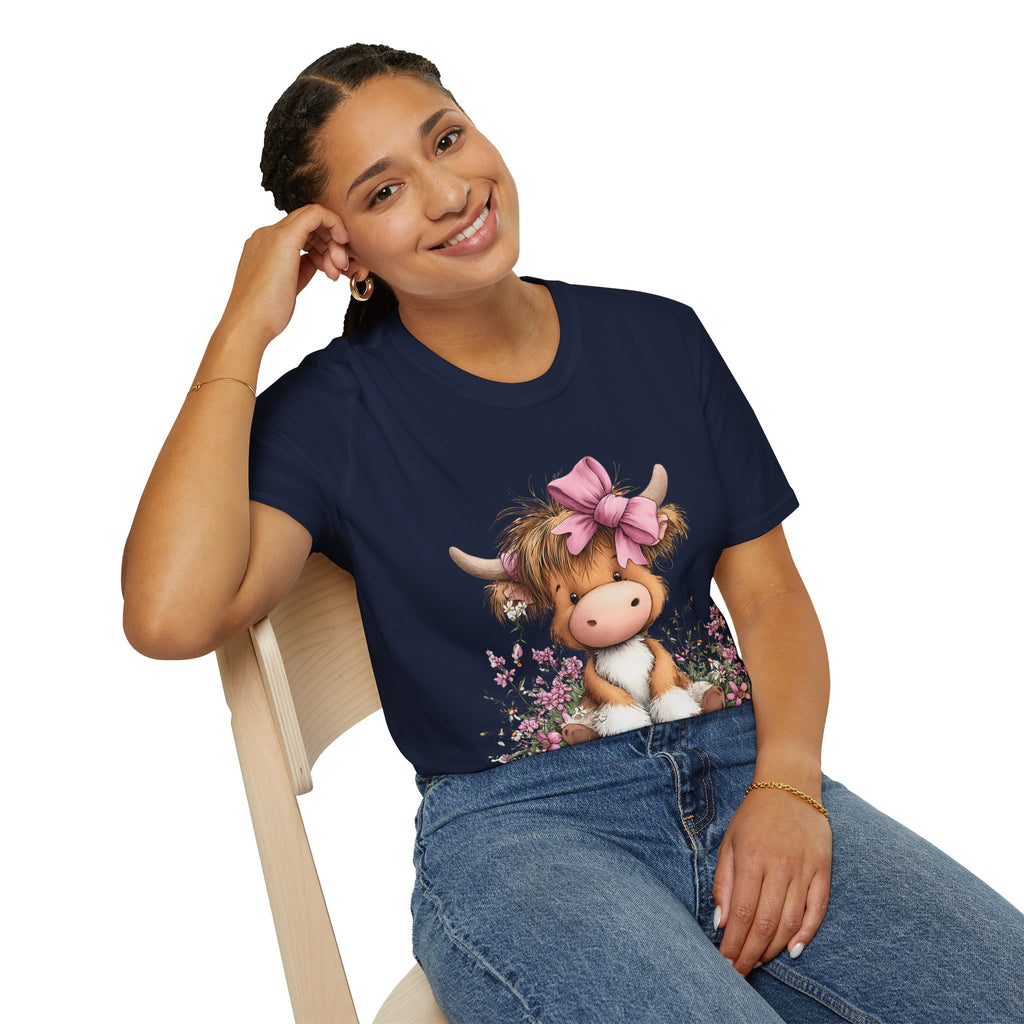 Cute Highland Cow Tee — Pink Bow Calf T-Shirt