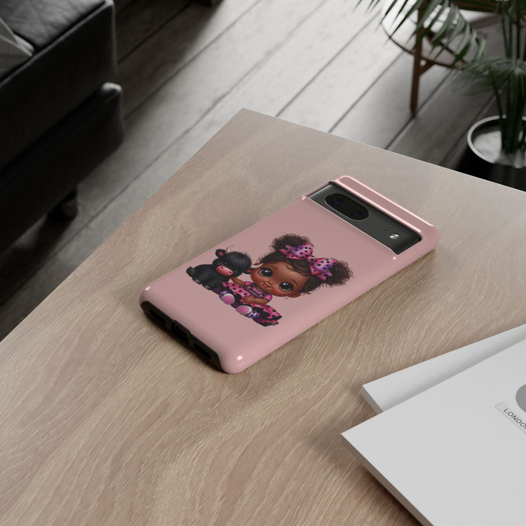 Cute Baby Girl with Plush Cow Phone Case