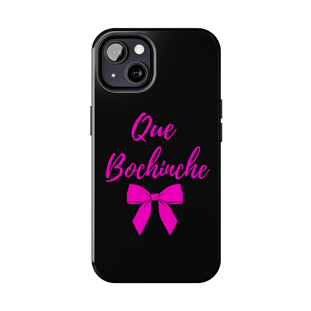 Que Bochinche Phone Case — Pink Script & Bow Tough Protective Cover