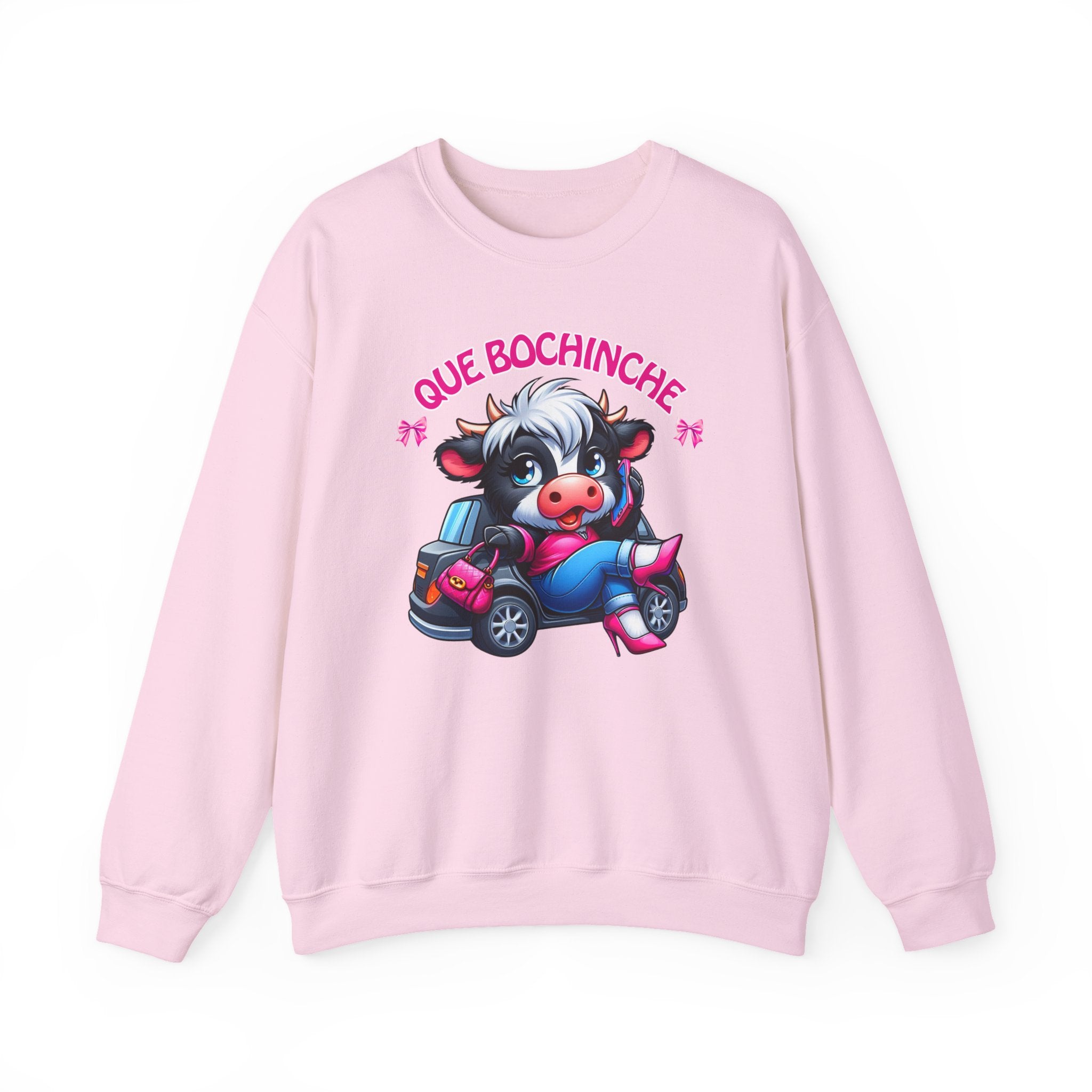 Que Bochincˊe Cow Sweatshirt — Cute Cartoon Cow Driving Graphic Crewneck