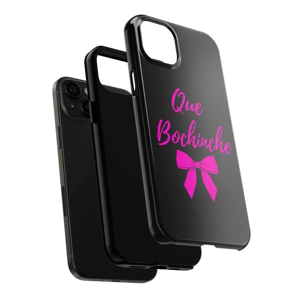 Que Bochinche Phone Case — Pink Script & Bow Tough Protective Cover