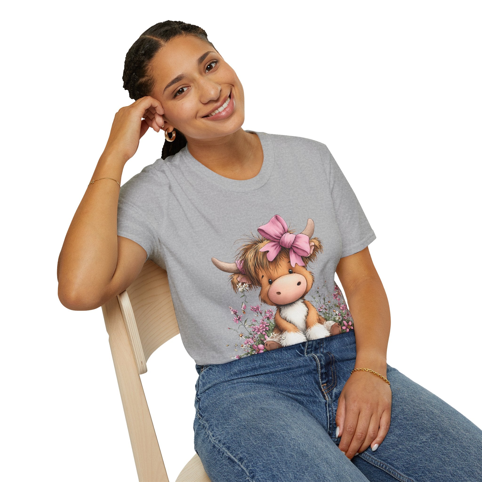 Cute Highland Cow Tee — Pink Bow Calf T-Shirt