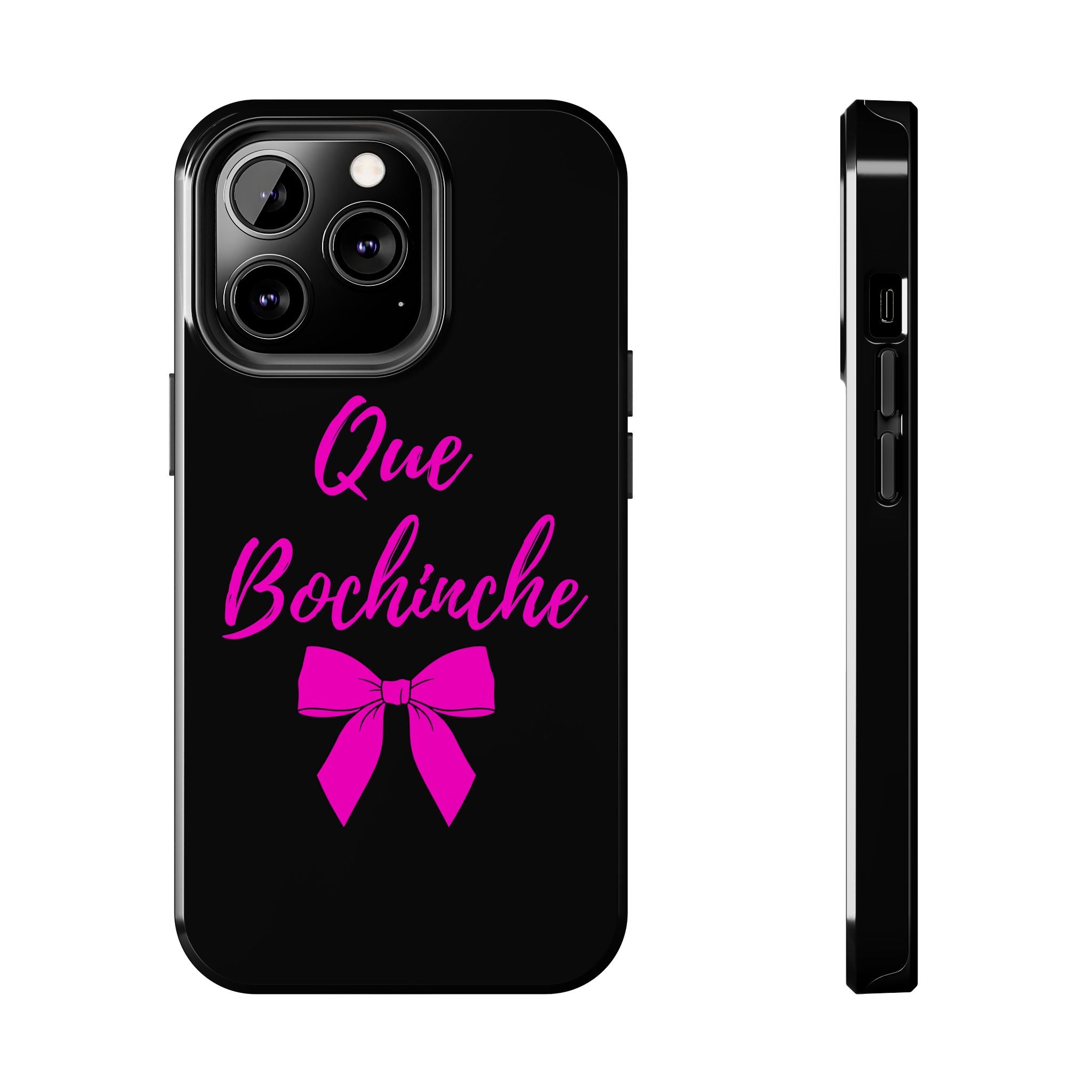 Que Bochinche Phone Case — Pink Script & Bow Tough Protective Cover