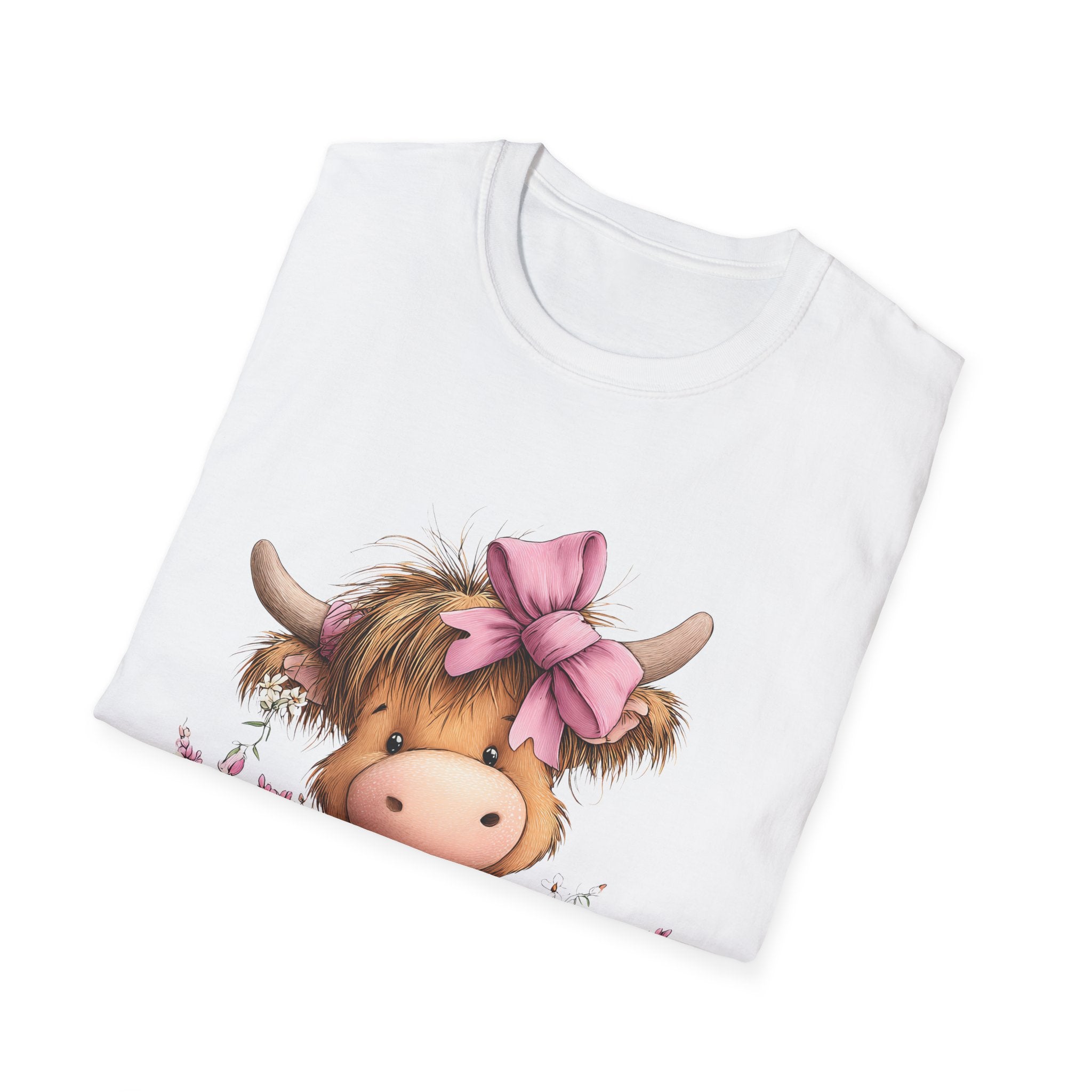 Cute Highland Cow Tee — Pink Bow Calf T-Shirt