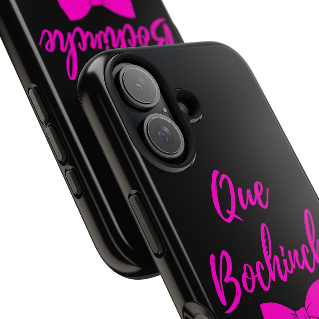 Que Bochinche Phone Case — Pink Script & Bow Tough Protective Cover