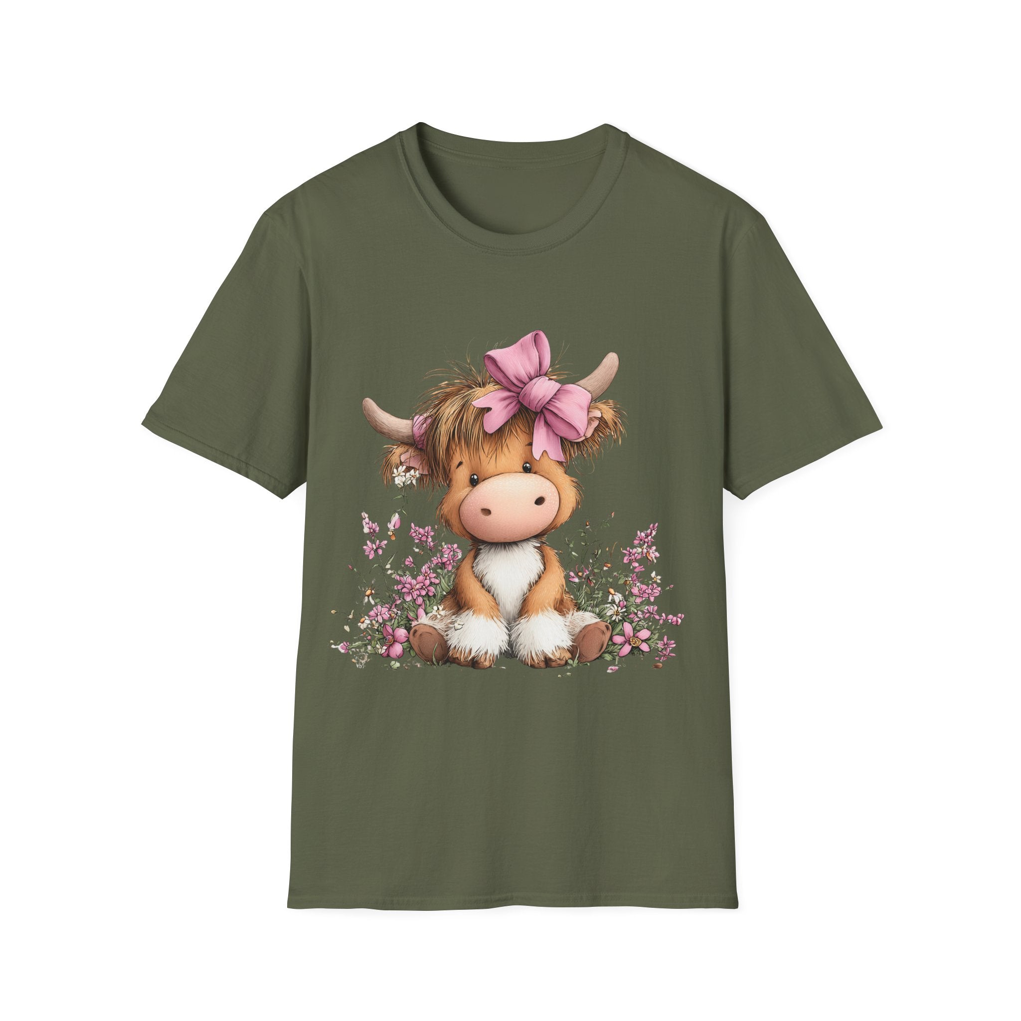 Cute Highland Cow Tee — Pink Bow Calf T-Shirt