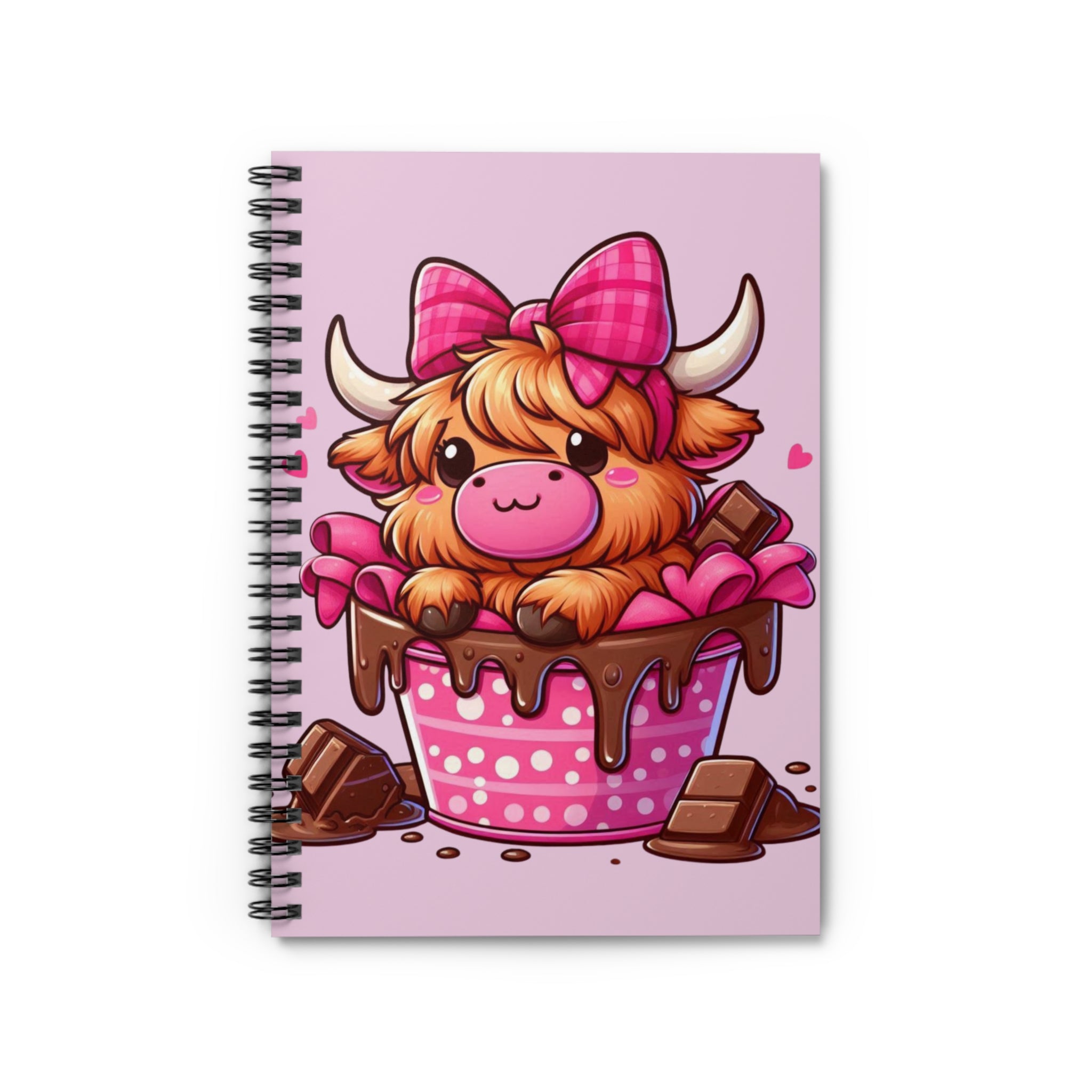 Cute Highland Cow Notebook — Floral Cowboy Hat Ruled Spiral Journal