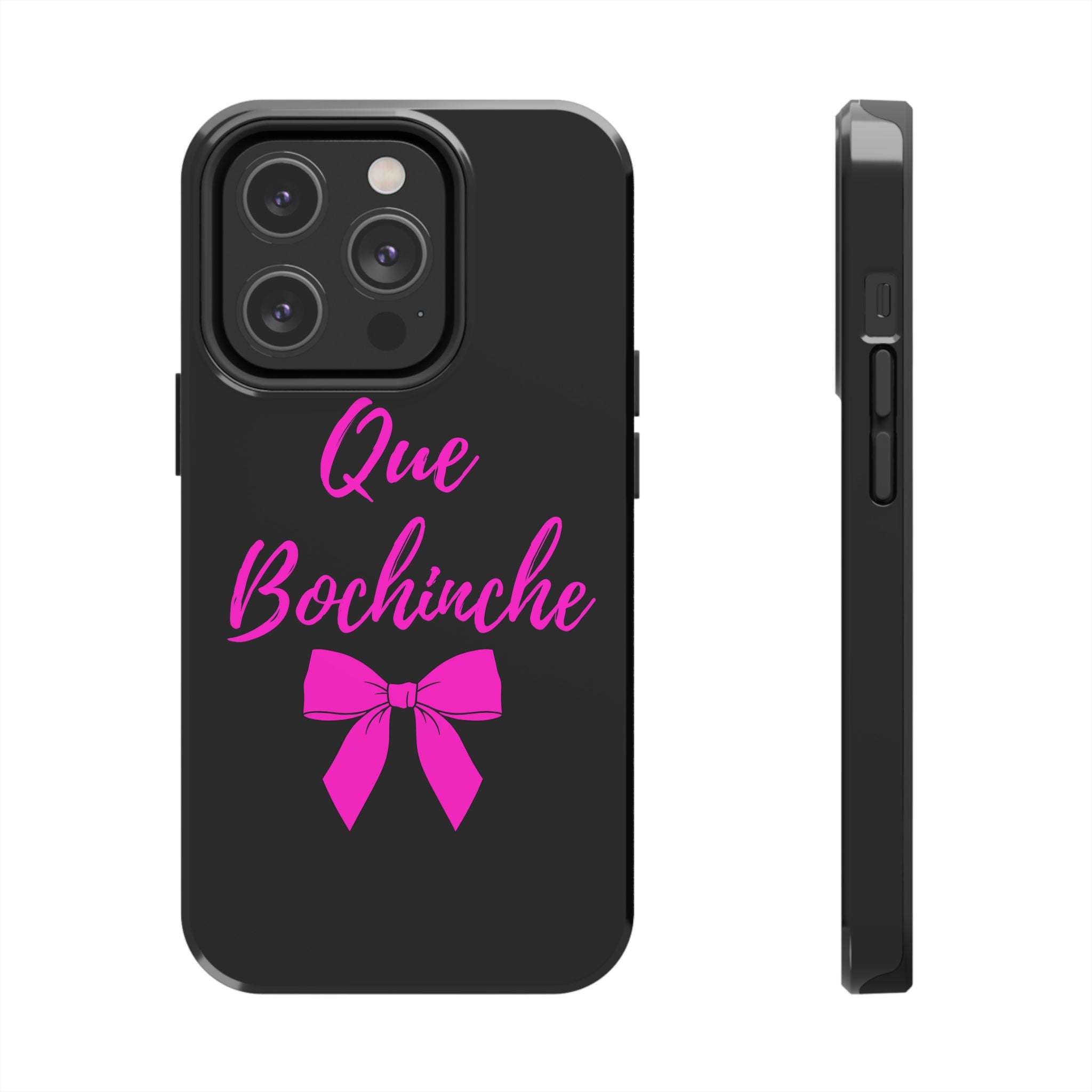Que Bochinche Phone Case — Pink Script & Bow Tough Protective Cover