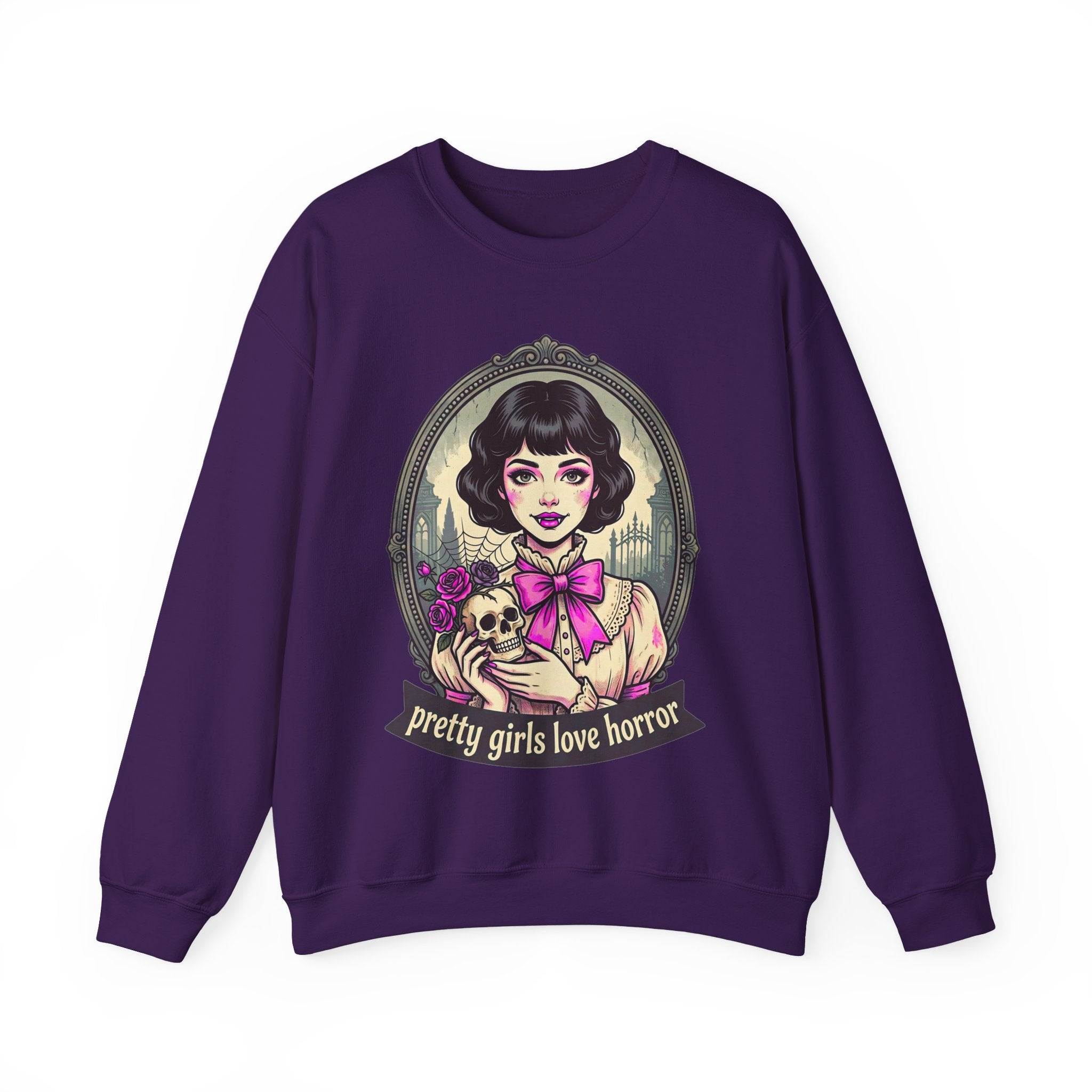 Horror Girl Crewneck Sweatshirt — "Pretty Girls Love Horror" Retro Goth Pullover