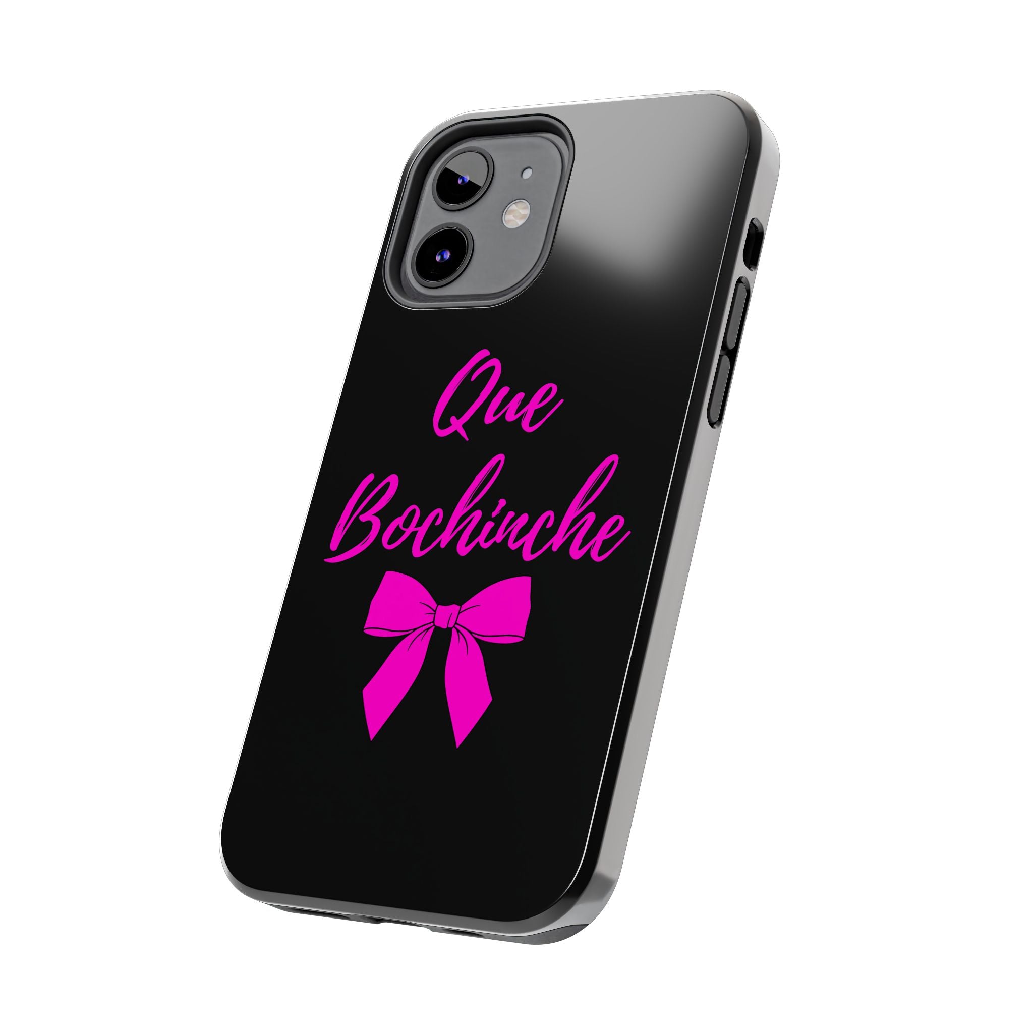 Que Bochinche Phone Case — Pink Script & Bow Tough Protective Cover