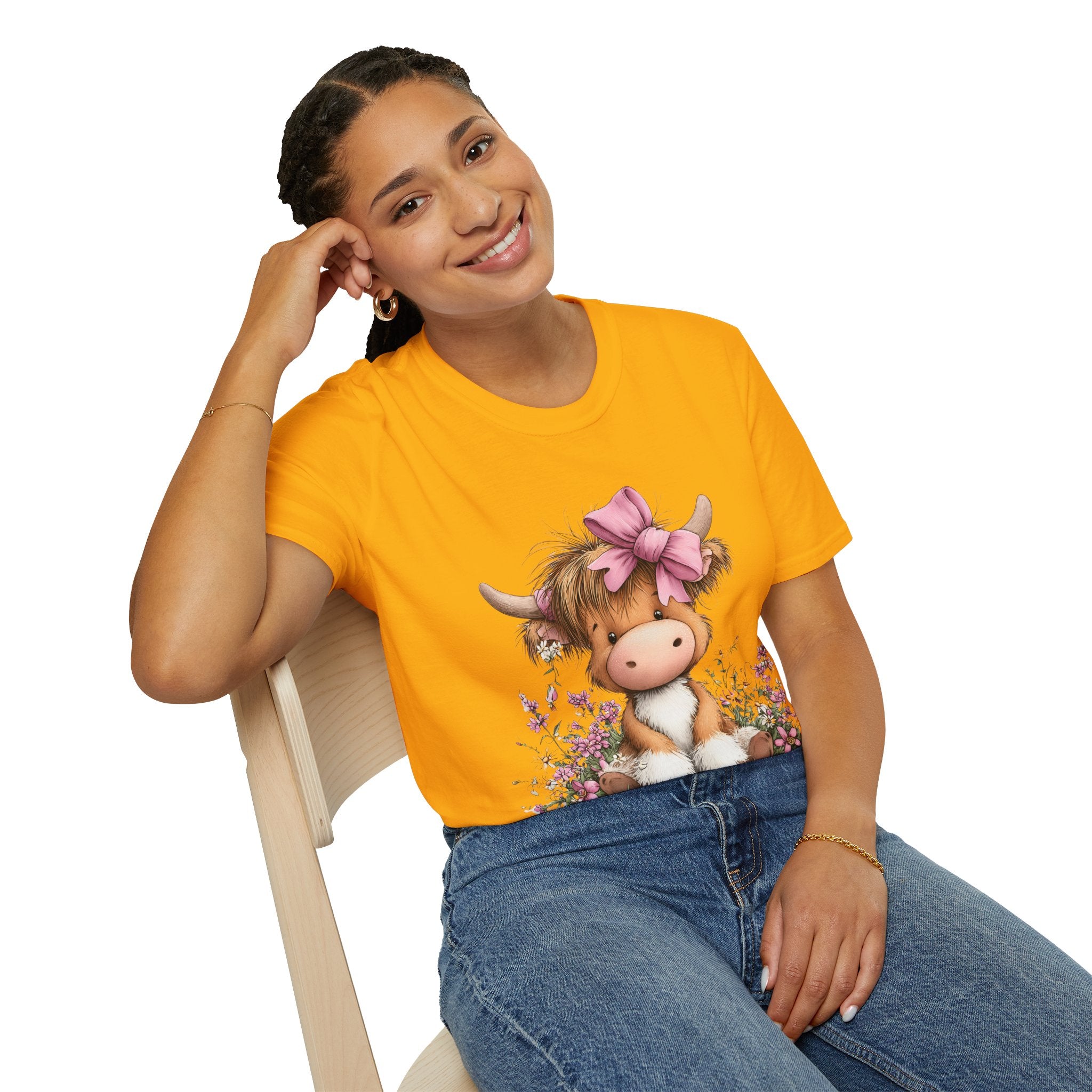 Cute Highland Cow Tee — Pink Bow Calf T-Shirt