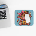 Cute Highland Cow Mouse Pad — Pastel Autumn Scarecrow Design
