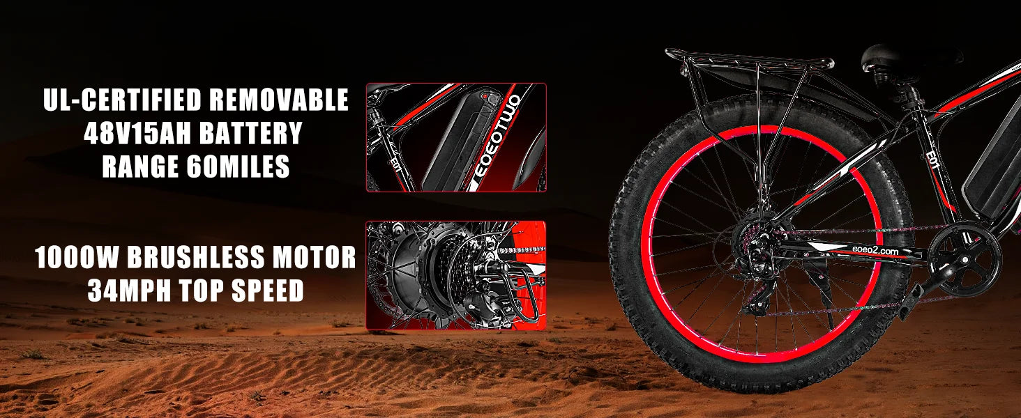 1500W Fat Tire Electric Bike | 34MPH | 60-Mile Range | Adults