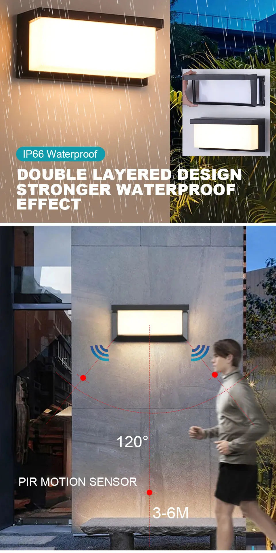 LED Outdoor Wall Light Waterproof IP66 | Motion Sensor Porch Light for Balcony, Garden & Yard